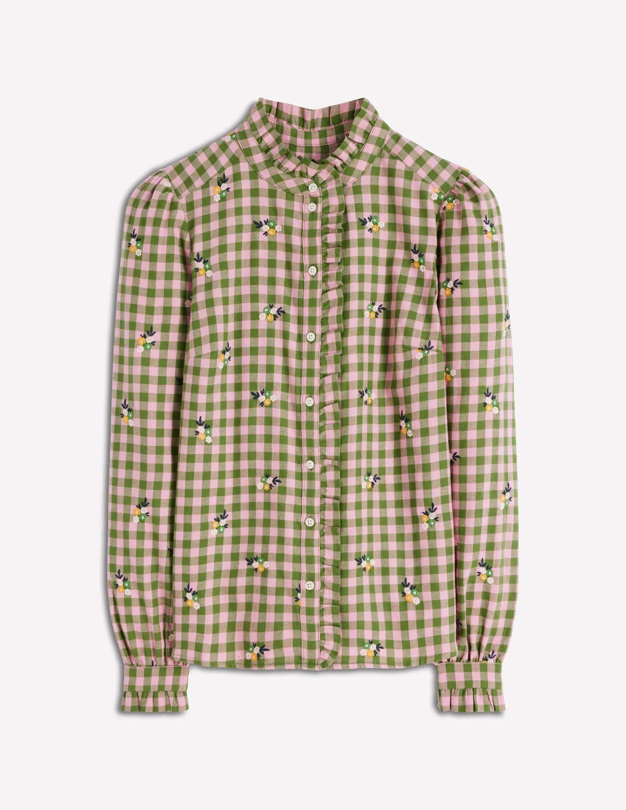 SheerLayering Helena Brushed Cotton Top-Green and Pink Floral Check