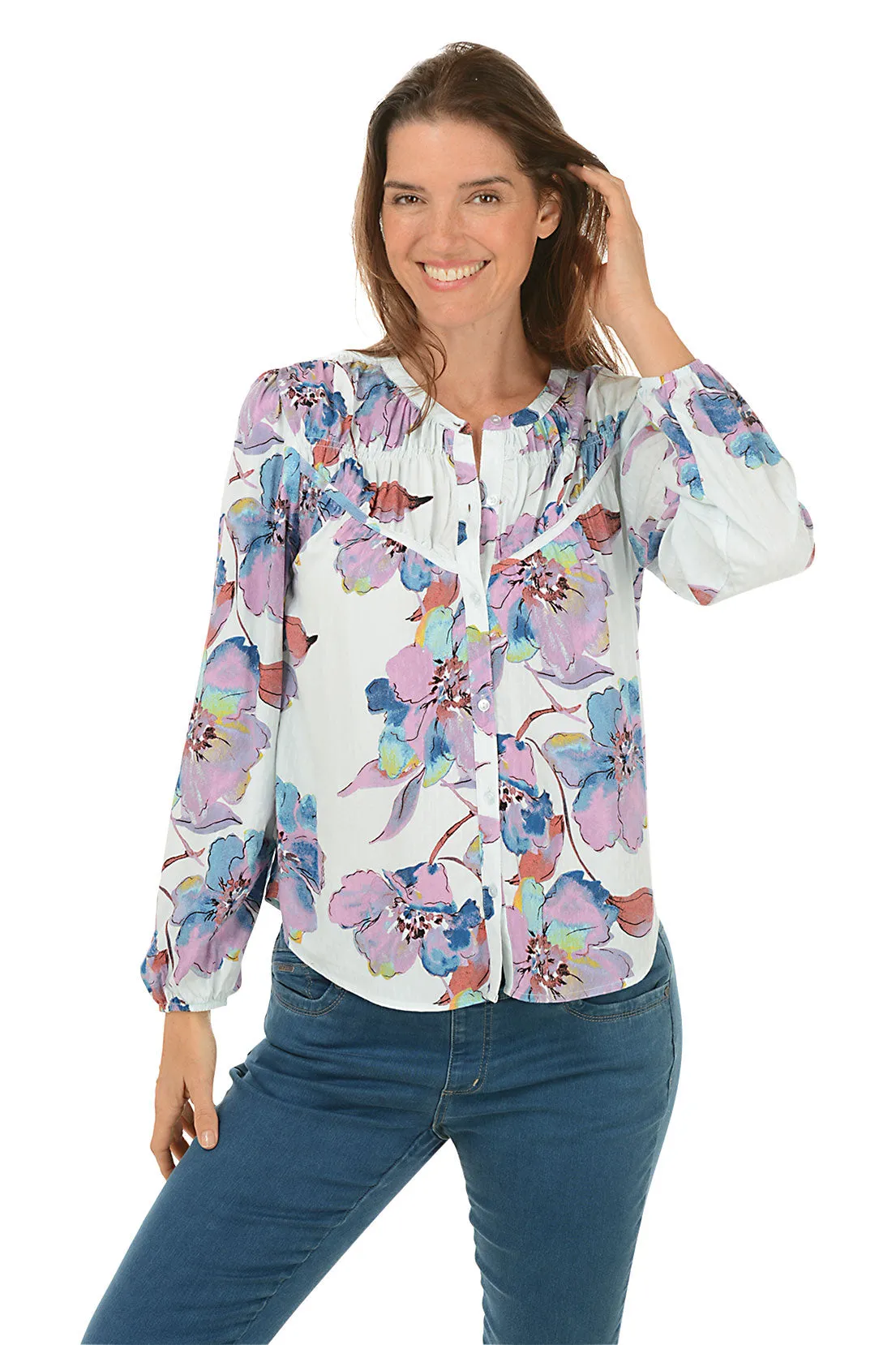 Thermal Insulation Core BlendMaterials Hibiscus Jacquard Yoke Detail Shirt