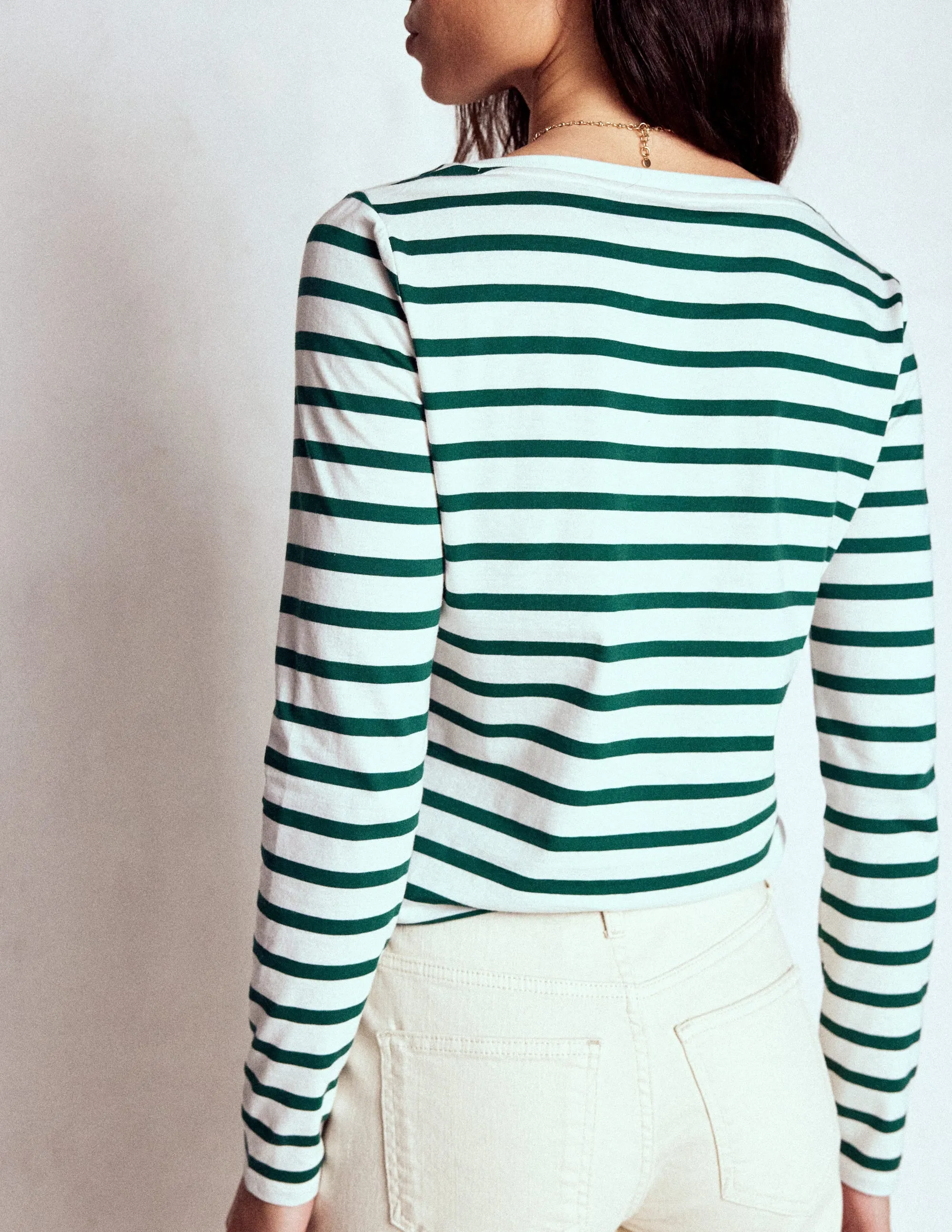 HeatSealed Seams Casual Wear Olivia Long Sleeve Breton-Emerald Night Stripe
