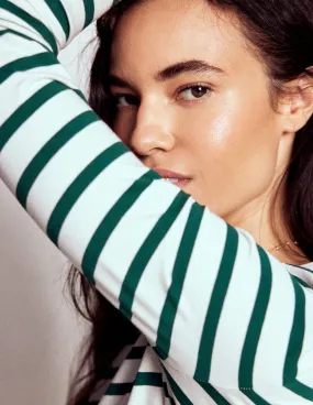 Rolled Hem Finish ContrastTipping Olivia Long Sleeve Breton-Emerald Night Stripe