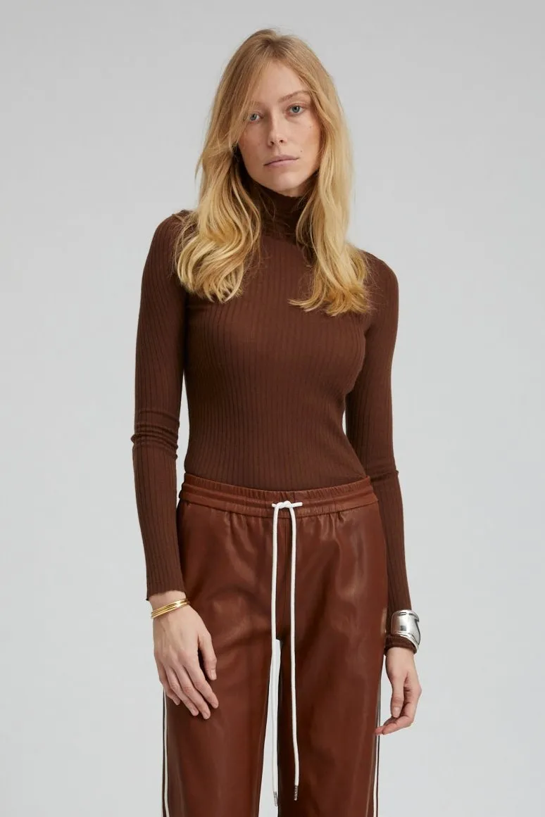 Chic Tee Flowing Design Chocolate Cashmere Mock Neck