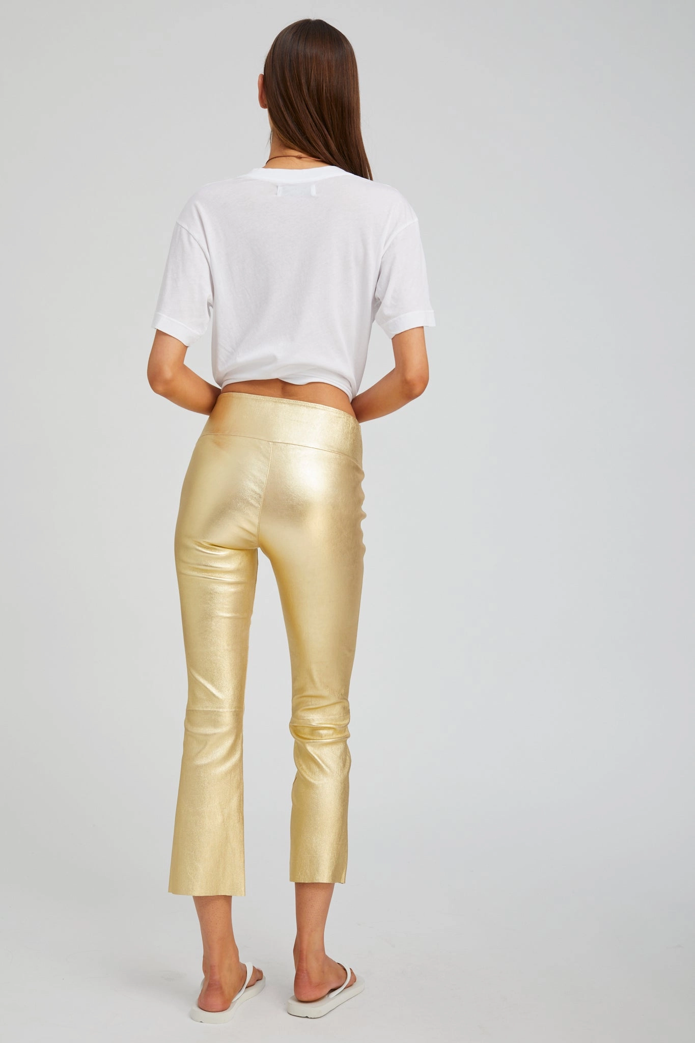 Metallic Gold Leather Crop Flare For Teens Thermal Warm