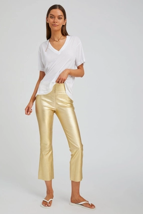 Mesh Ventilation Zones Metallic Gold Leather Crop Flare