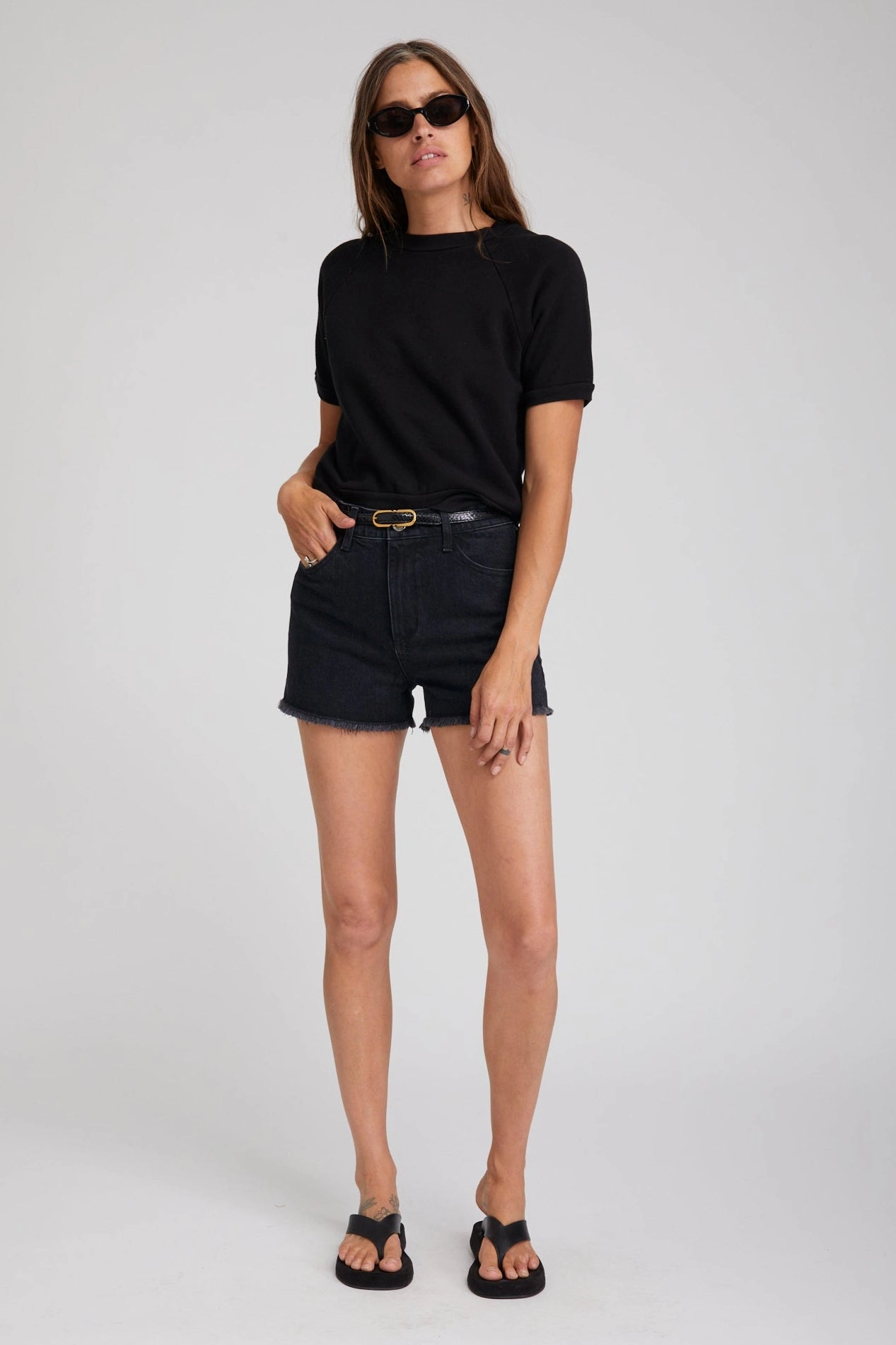 Black Raglan Sweatshirt Tee Tension Balanced Design Relaxed Dress