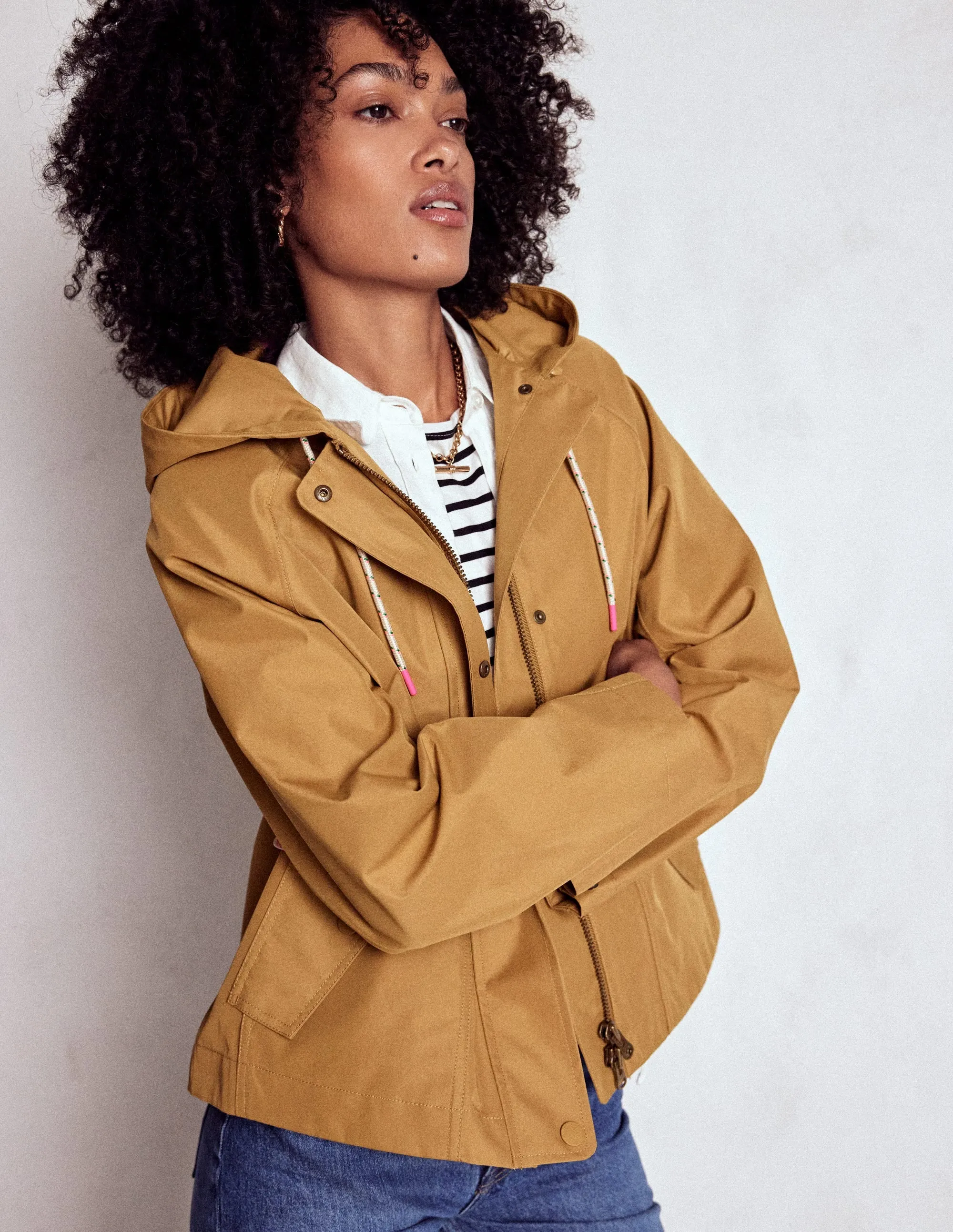 Fray Resistant Edges Cropped Rain Mac-Hazelnut Brown