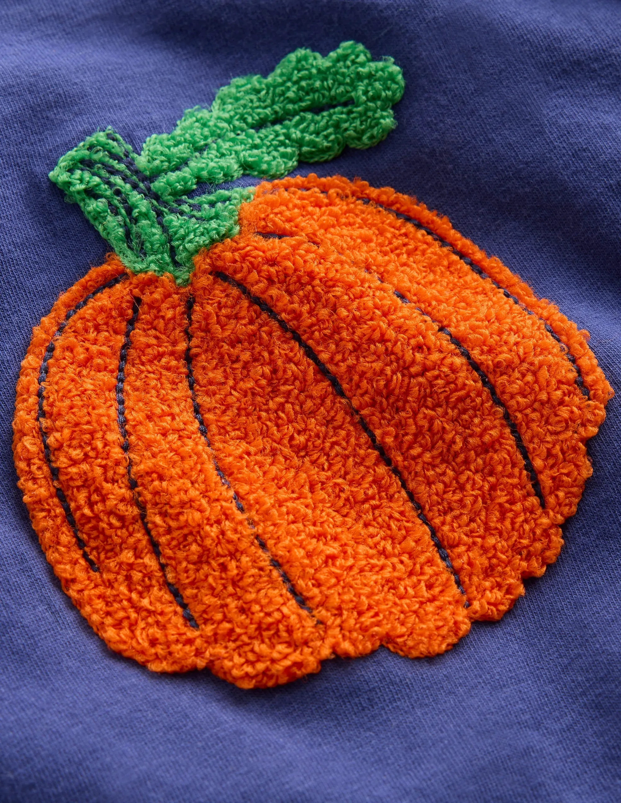 Long Sleeve Applique T-Shirt-Navy Pumpkin Stain Repellent Coating