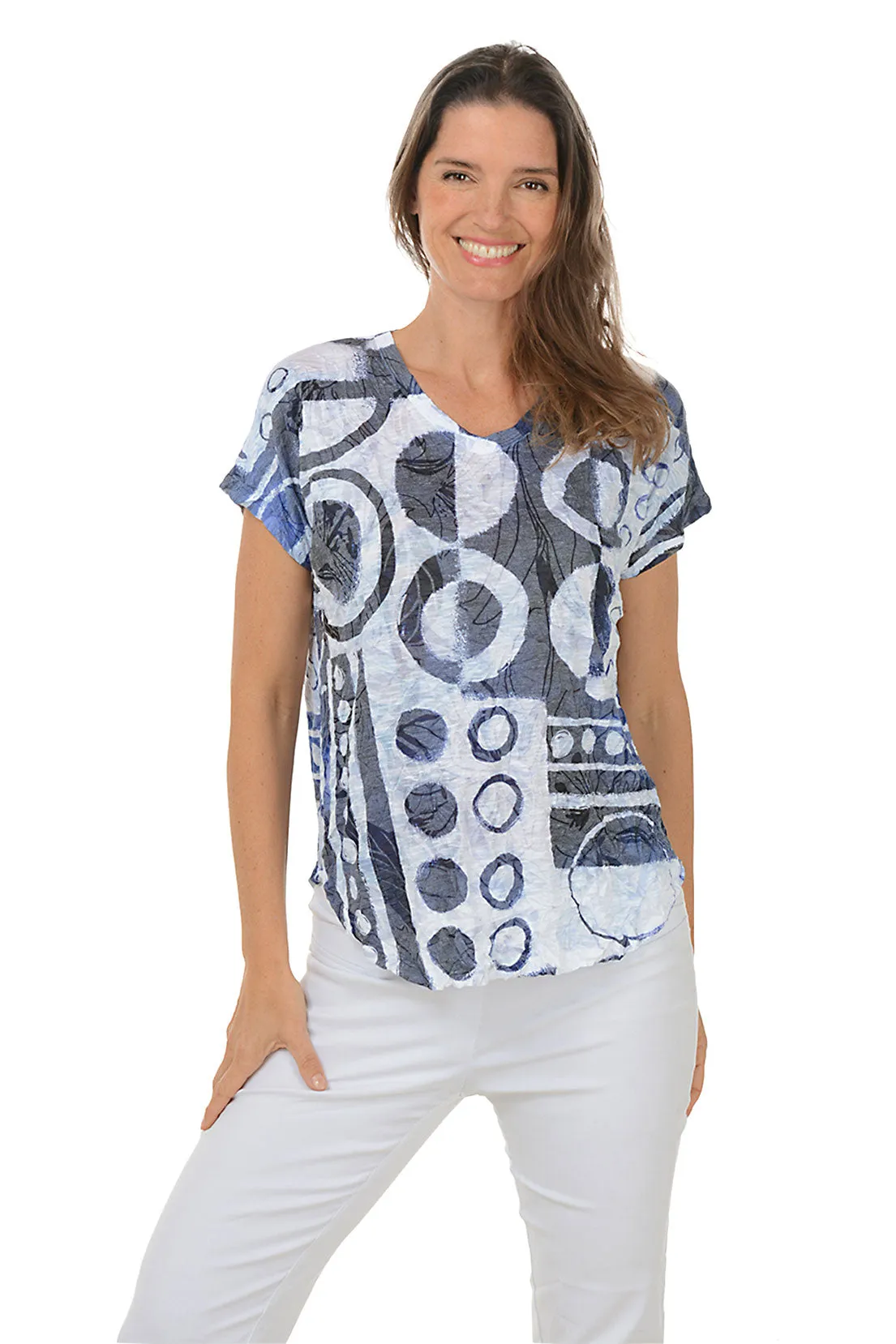 Bamboo Derived Material High Stretch Fabric Dottie Crushed Short Sleeve Knit Top