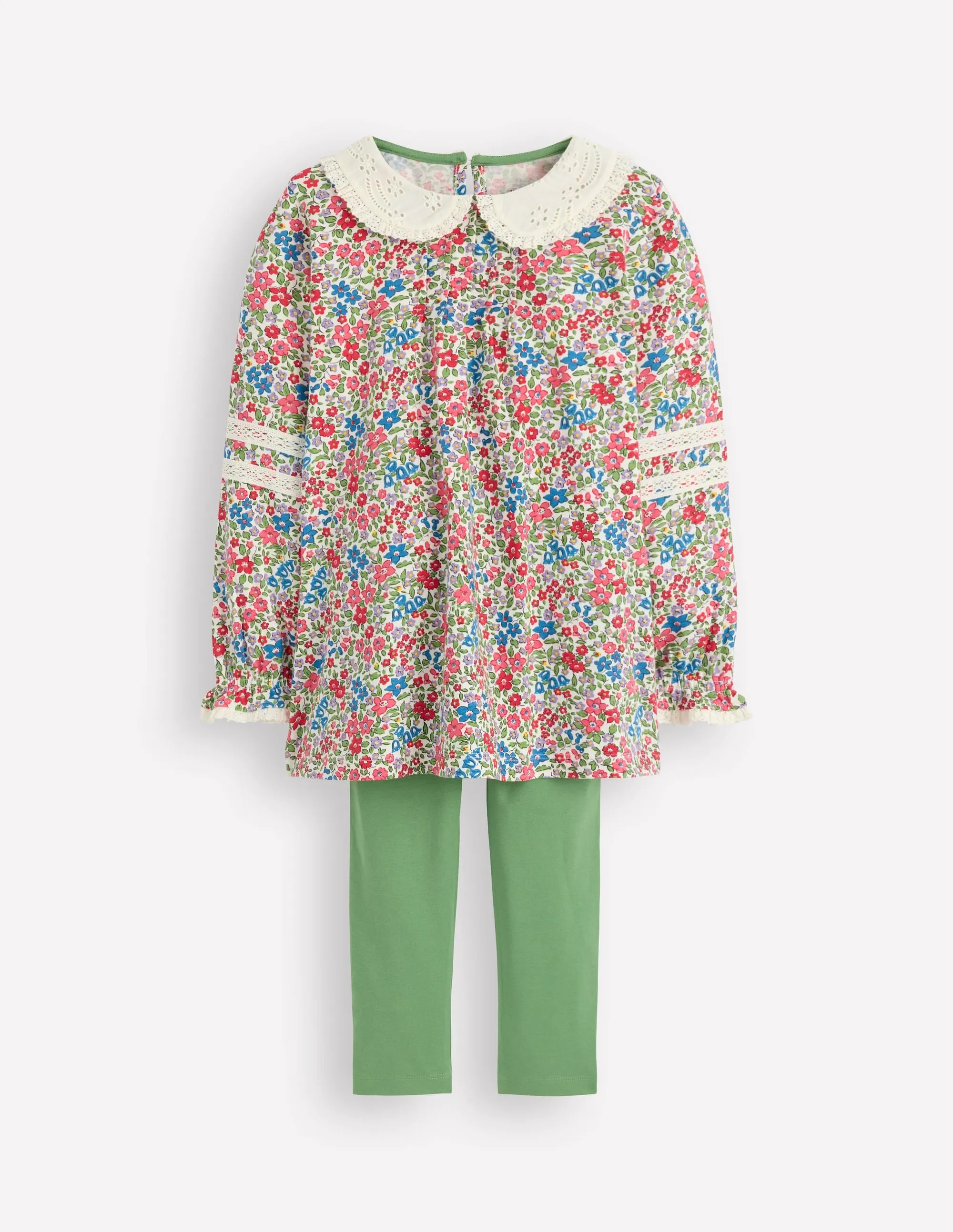 Timeless Fashion Soft Feel Broderie Collar Tunic Set-Vintage Pink Spaced Ditsy