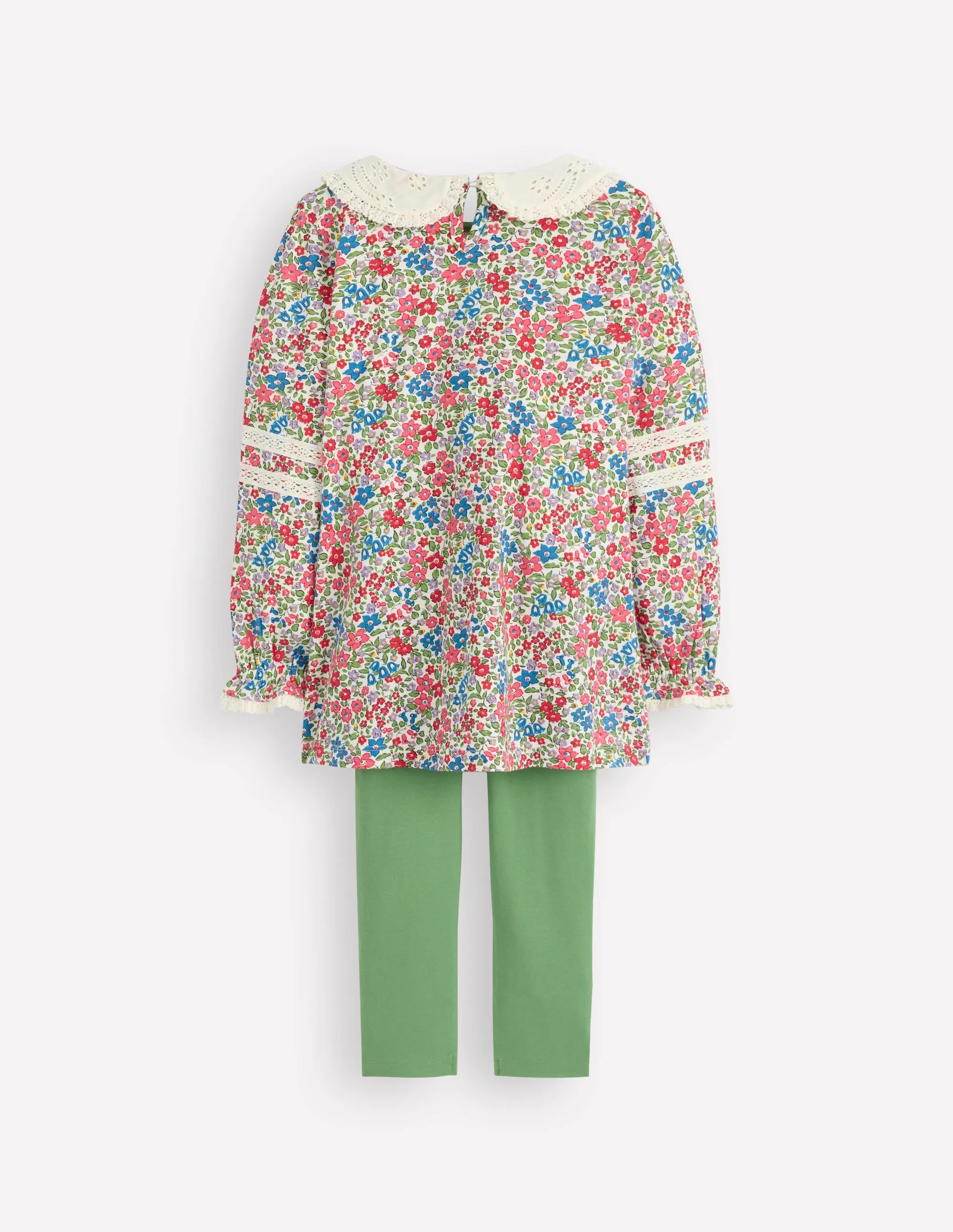 Broderie Collar Tunic Set-Vintage Pink Spaced Ditsy Reinforced Hems Essential Clothing