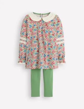 Broderie Collar Tunic Set-Vintage Pink Spaced Ditsy Weekend Comfort Light Outfit