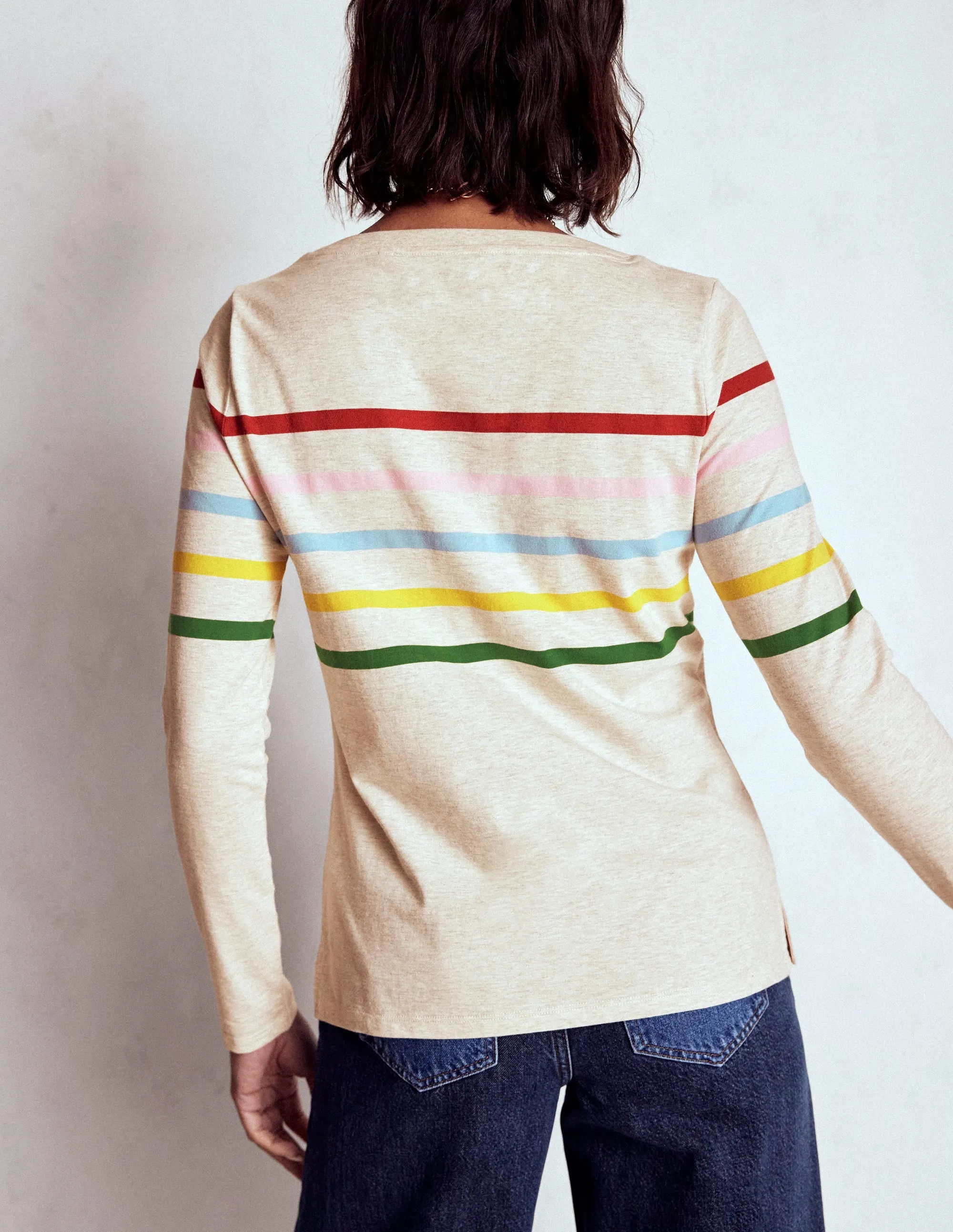 Olivia Long Sleeve Breton-Oatmeal Marl Placed Breton OdorResistant Printed Blouse
