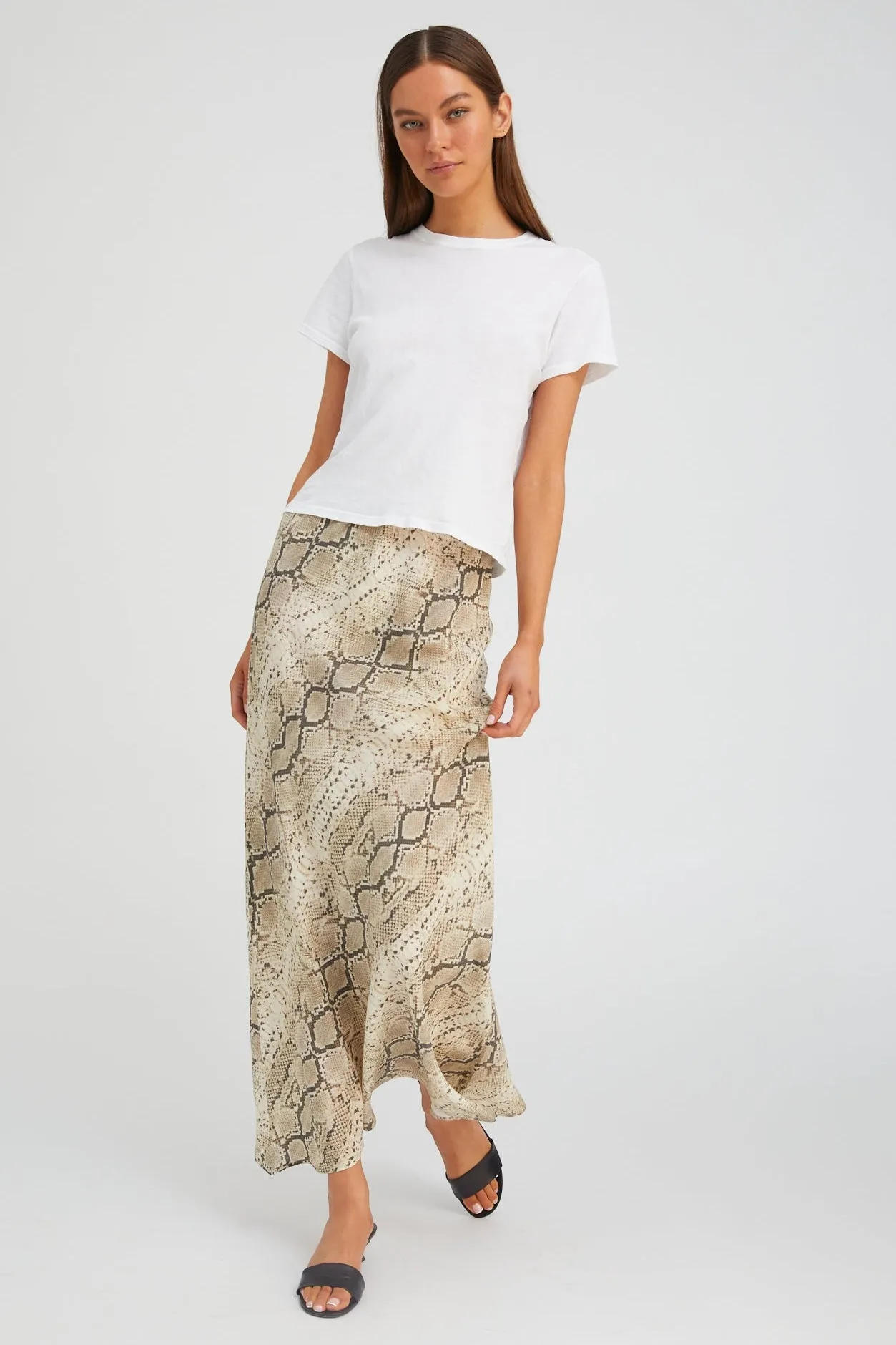 Urban Style Beige Snakeskin Silk Bias Maxi Skirt