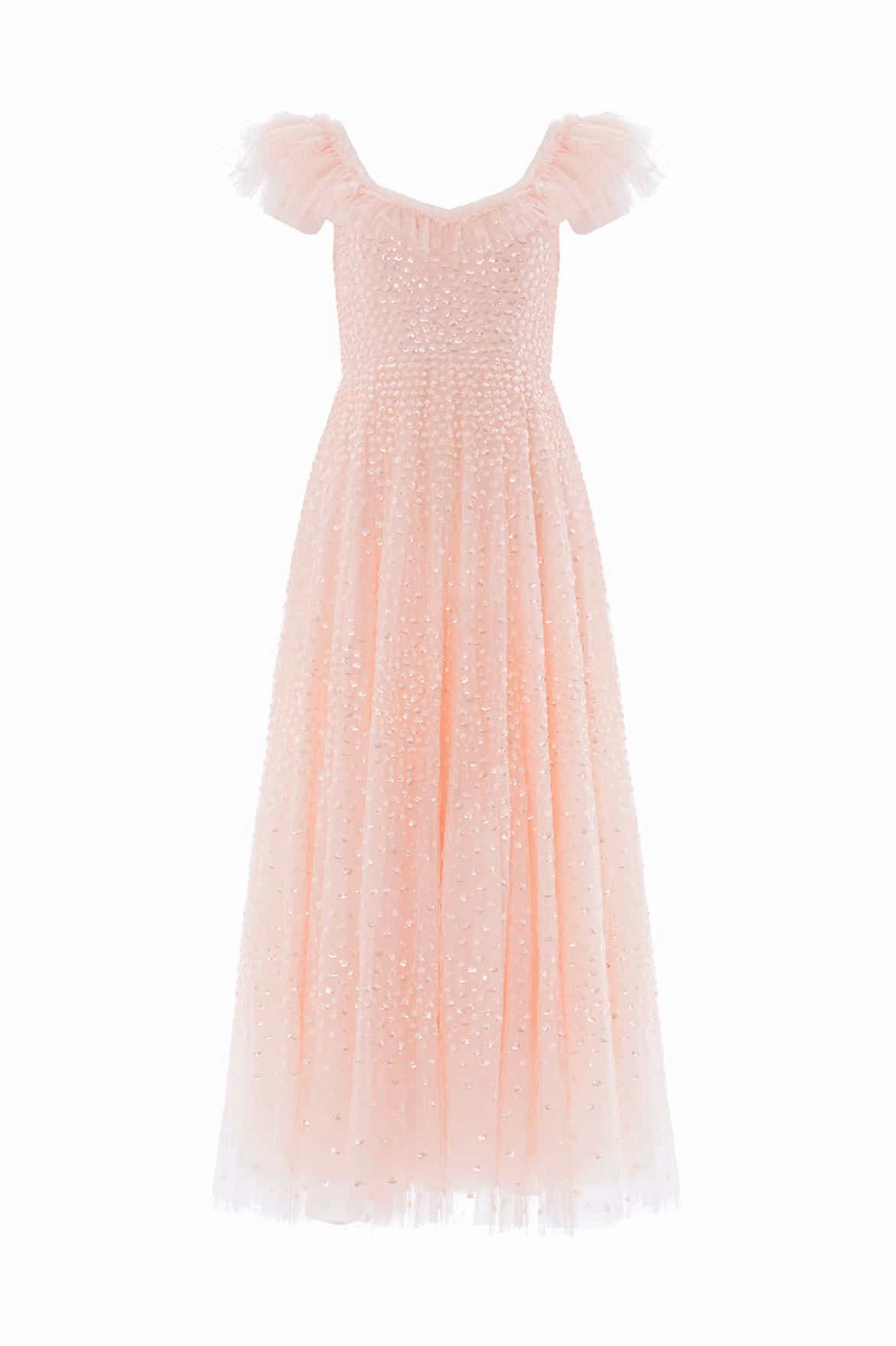 Scatter Dot Ruffle Backless Ballerina Dress Beaded-Edge Photo Bright