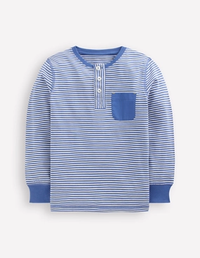 Butter Soft Handfeel SeamFree Knitting Everyday Henley T-shirt-Bluejay Stripe