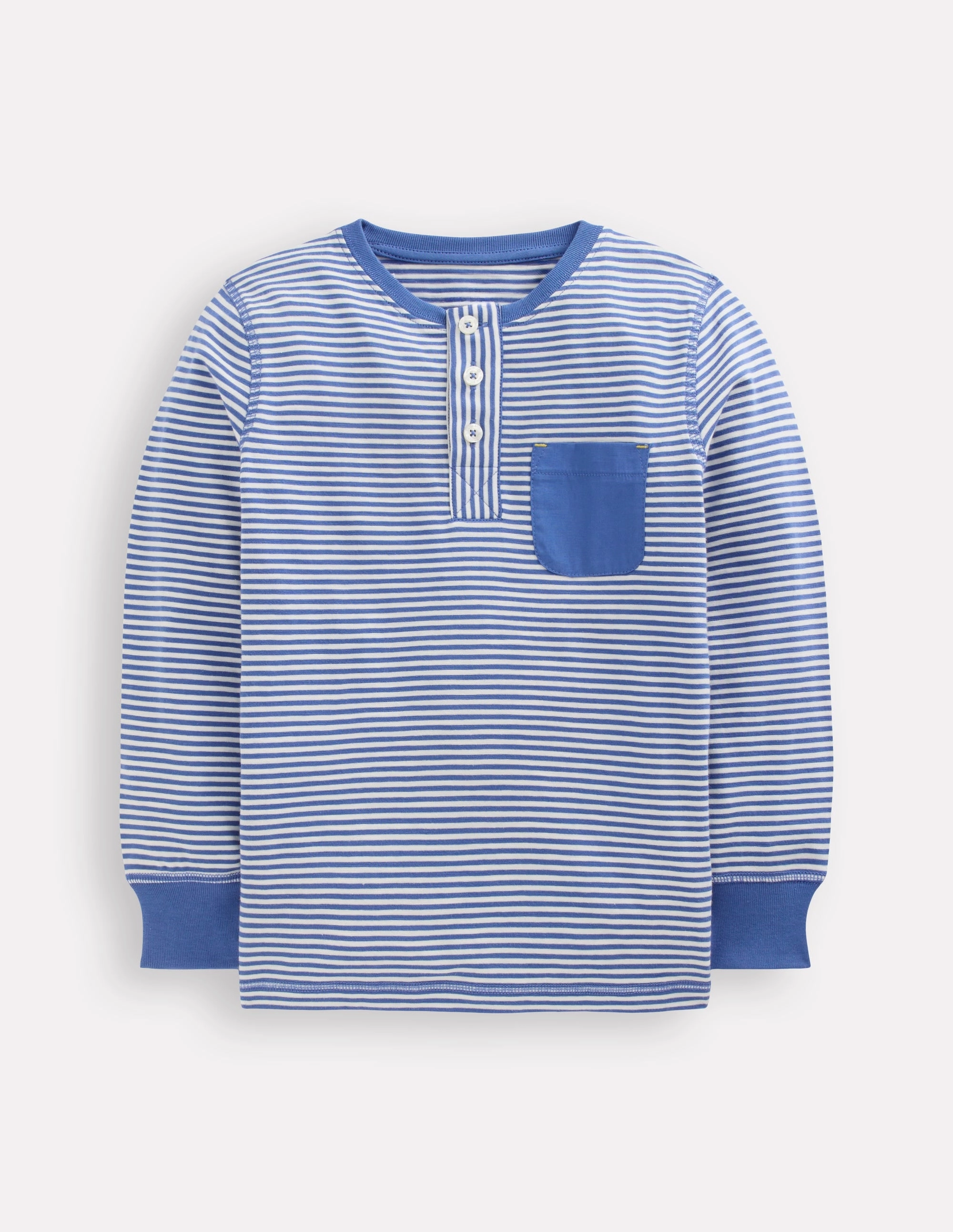 Butter Soft Handfeel SeamFree Knitting Everyday Henley T-shirt-Bluejay Stripe
