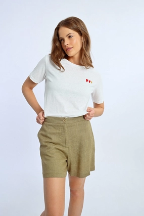 Non Restrictive Cut High Waisted Linen Shorts in Khaki