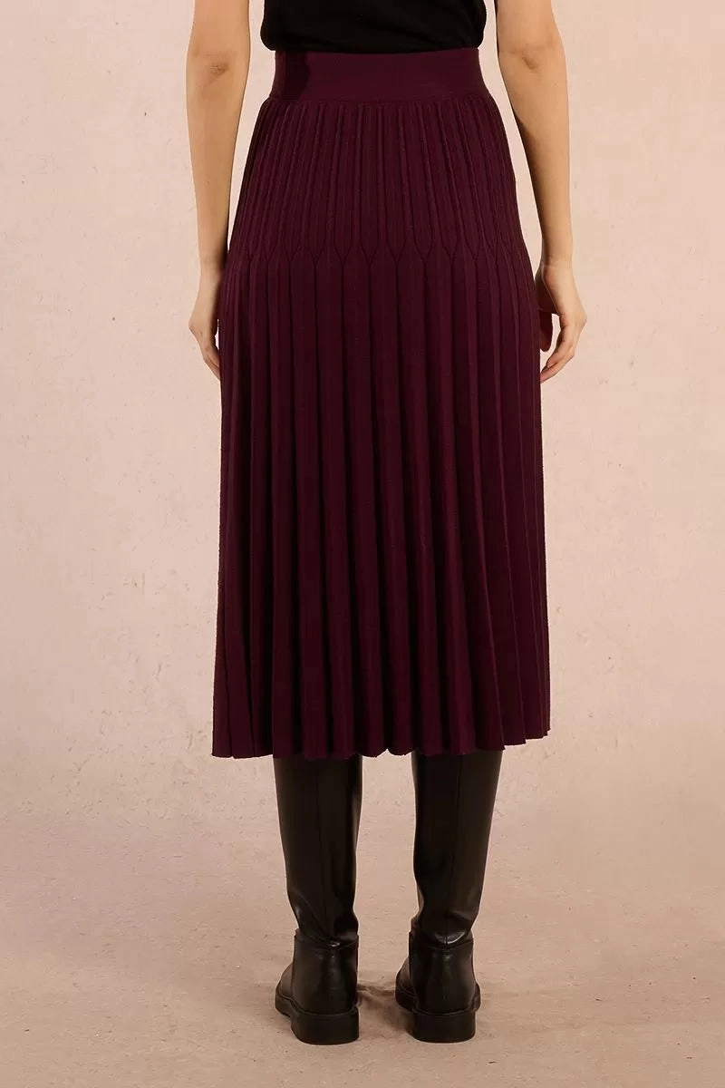 Cultural Event Refined Edge High Waisted Pleated Midi Skirt in Dark Red