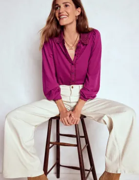 Lace Collar Blouse-Rich Magenta WrinkleResistantFinish