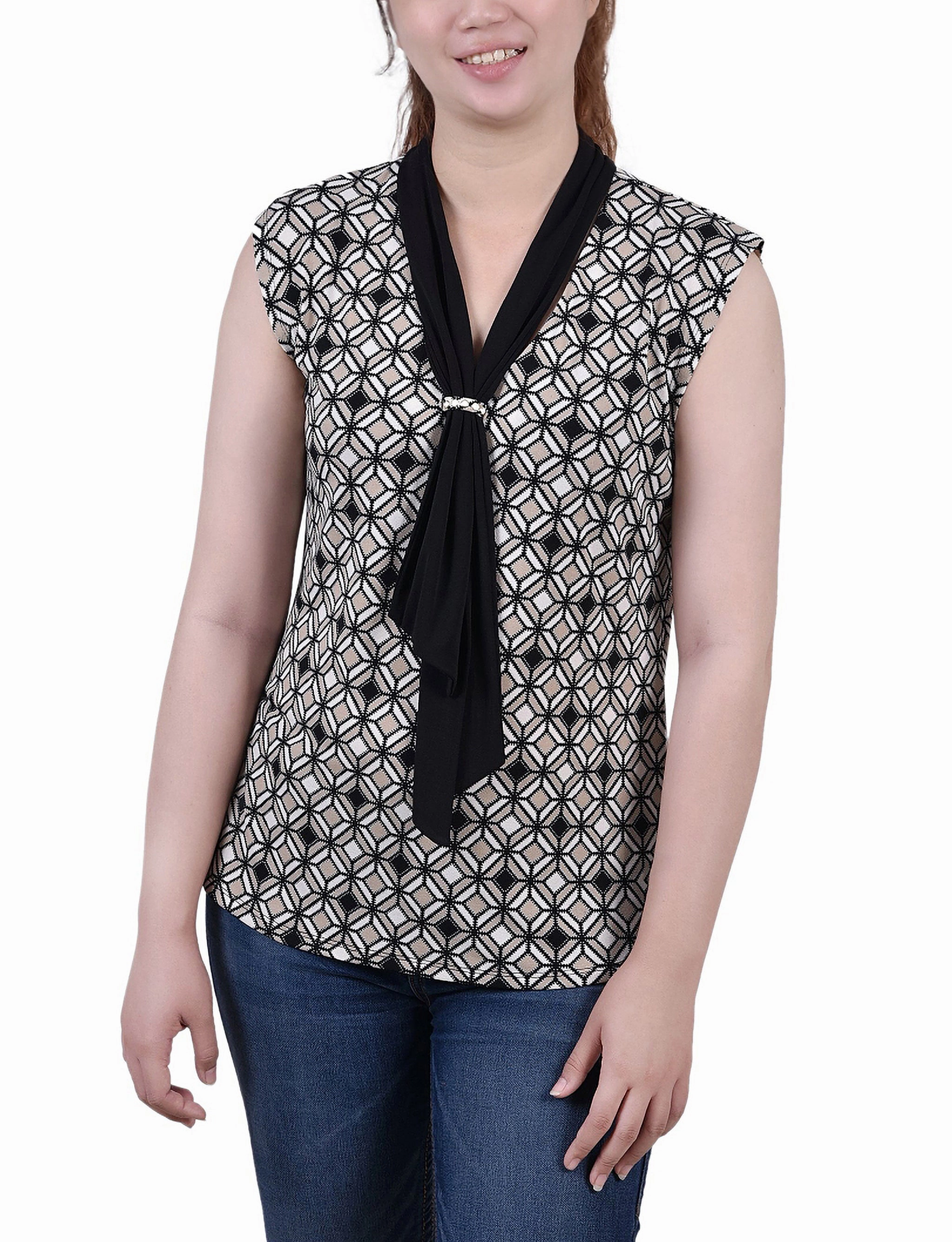 Petite Sleeveless Scarf Top FadeResistant Dye DoubleLayered Neckline