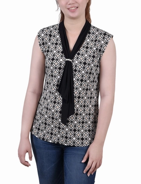 Petite Sleeveless Scarf Top Subtle Texture Weave LowMaintenanceMaterial