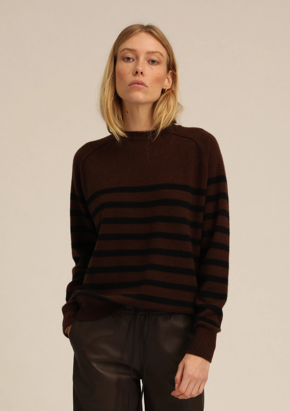 Layered Shoulder Americano Striped Cashmere Crewneck