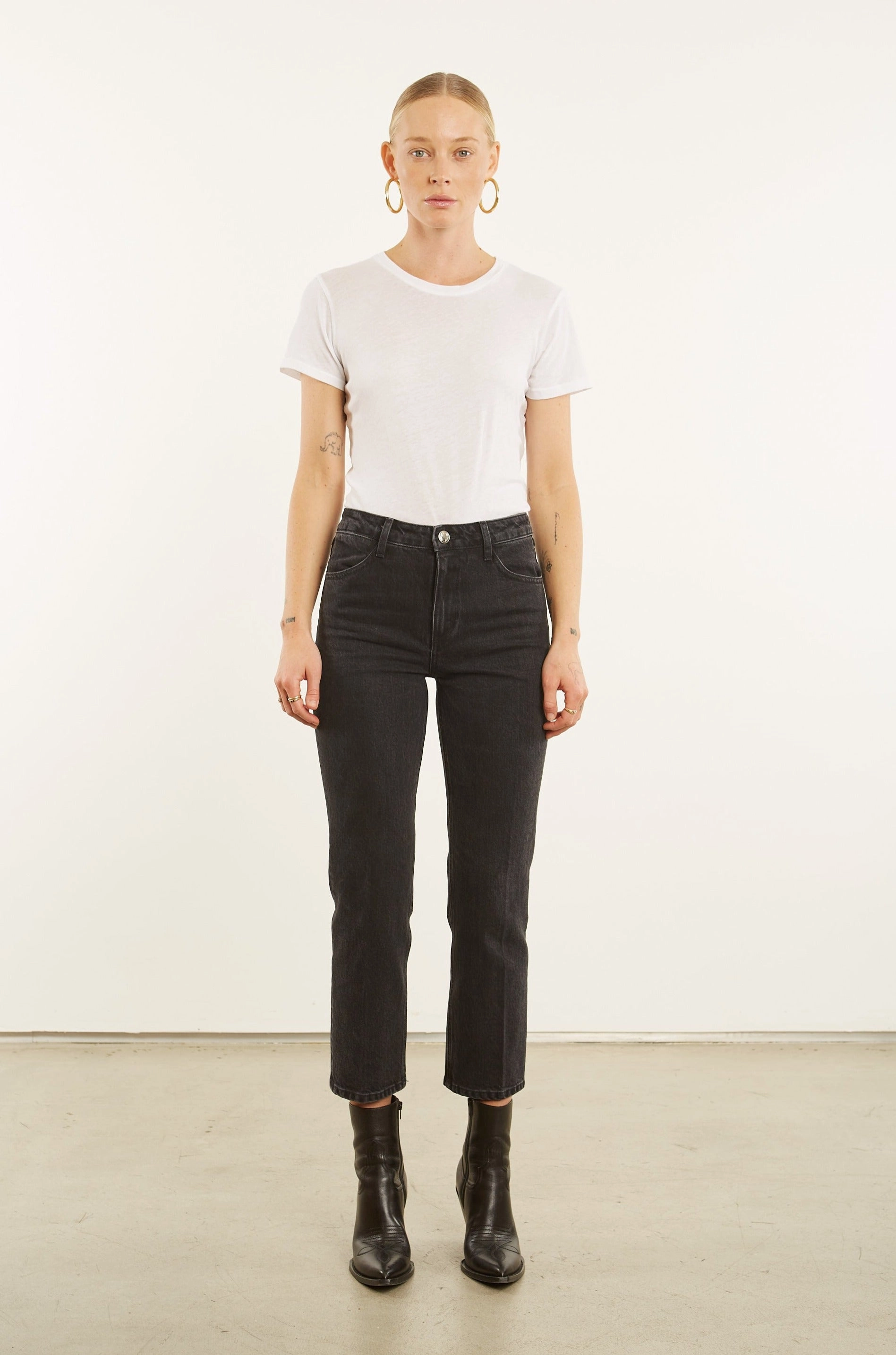 Jones Crop Straight Leg Denim Tapered Side Panels Comfy Style