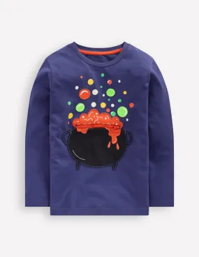 Zip Detail Appliqu T-shirt-Starboard Blue Caldron High Thread Count Cotton CollapsibleFrame