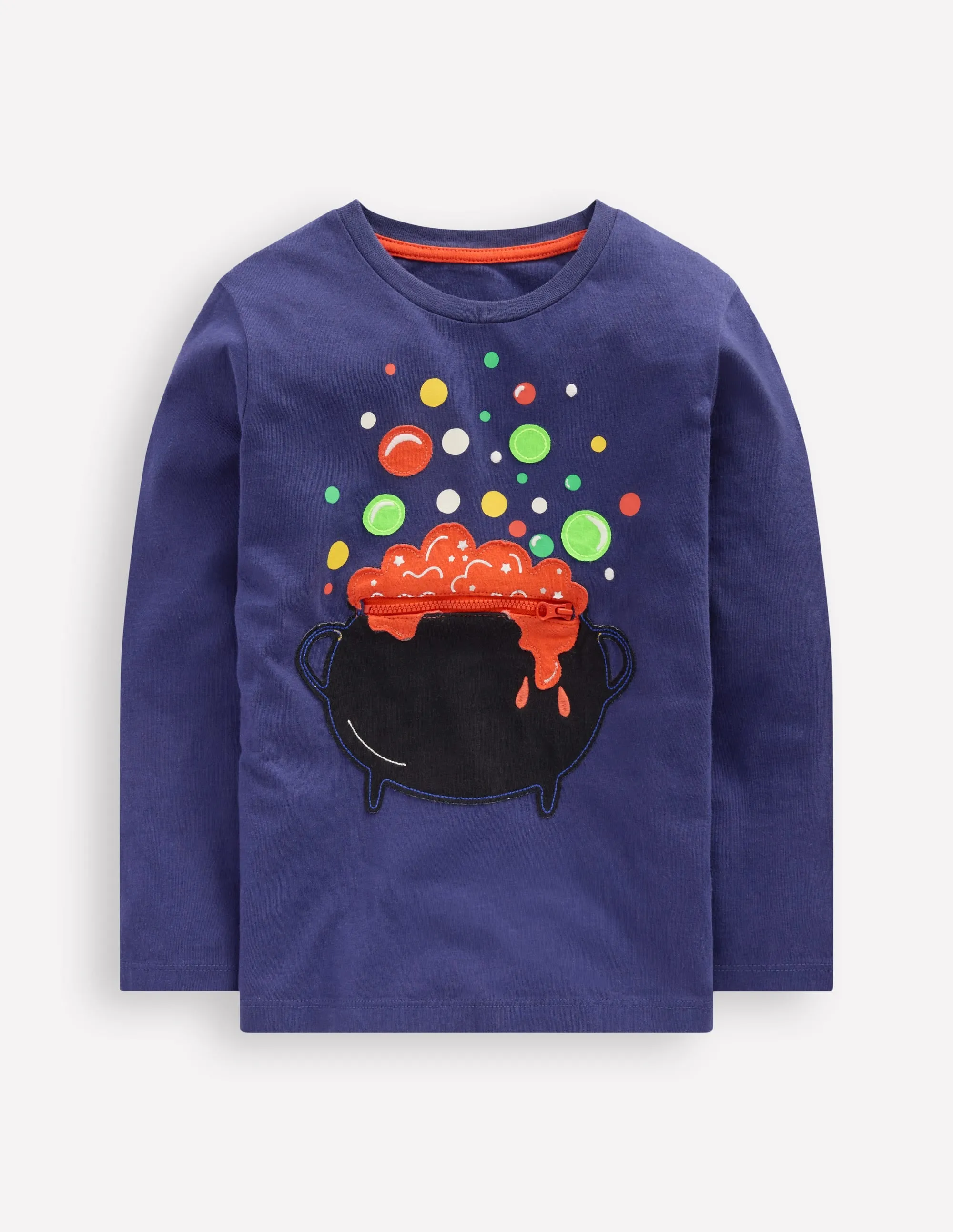 High Collar Protection Design Zip Detail Appliqu T-shirt-Starboard Blue Caldron