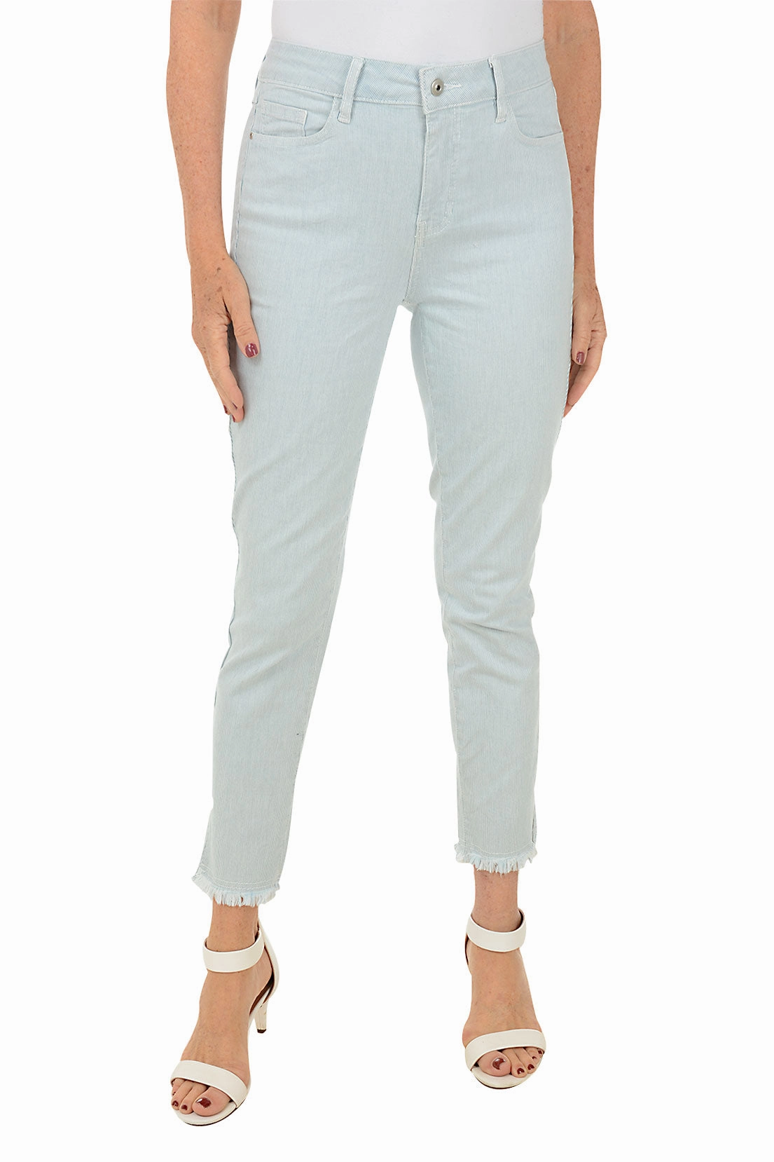 Railroad Stripe Frayed Ankle Pant clean look