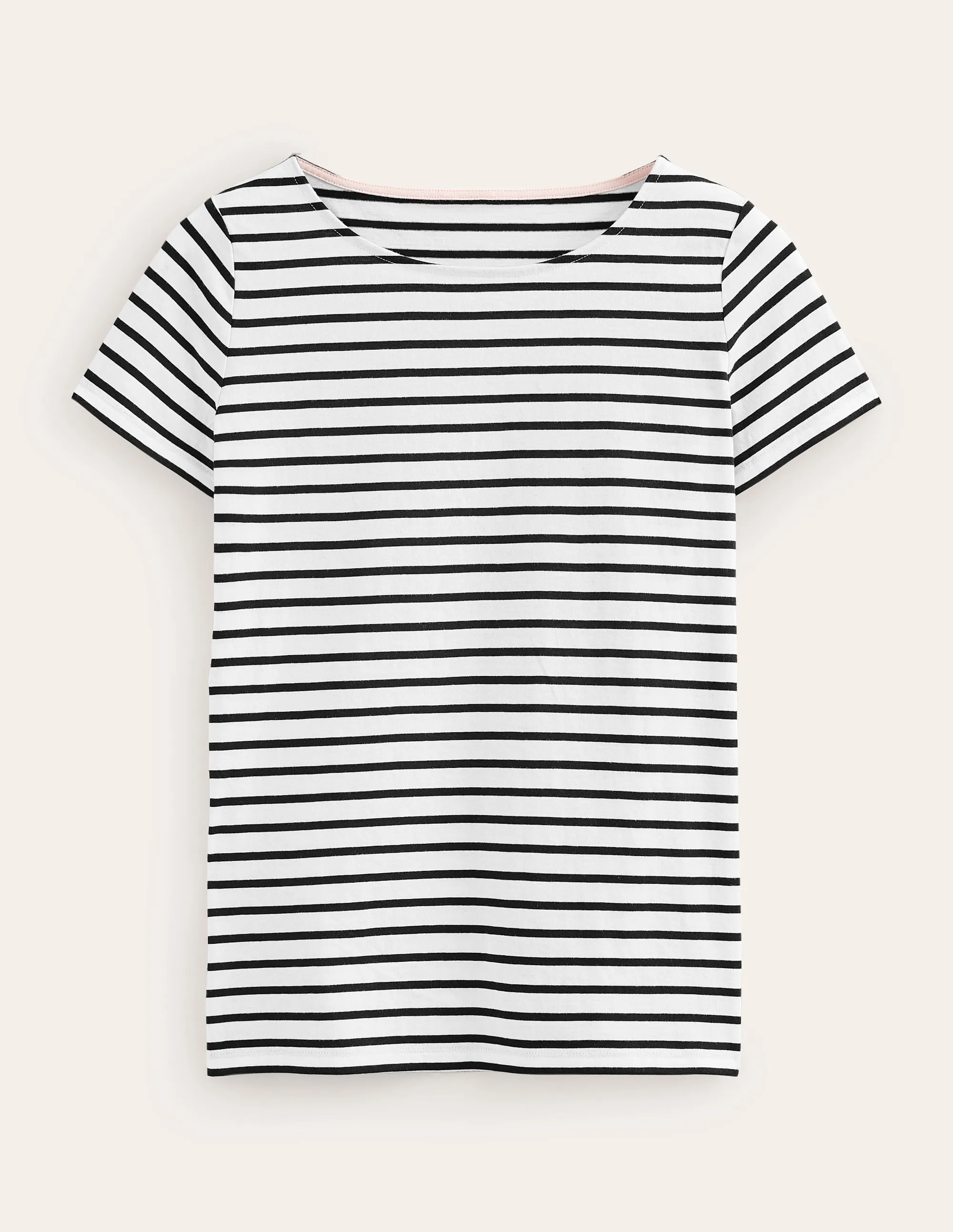 RibbedTrim Ribbed collar Ella Short Sleeve Breton-Ivory, Black