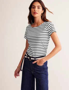 Rolled Hem Finish Simple Style Ella Short Sleeve Breton-Ivory, Black