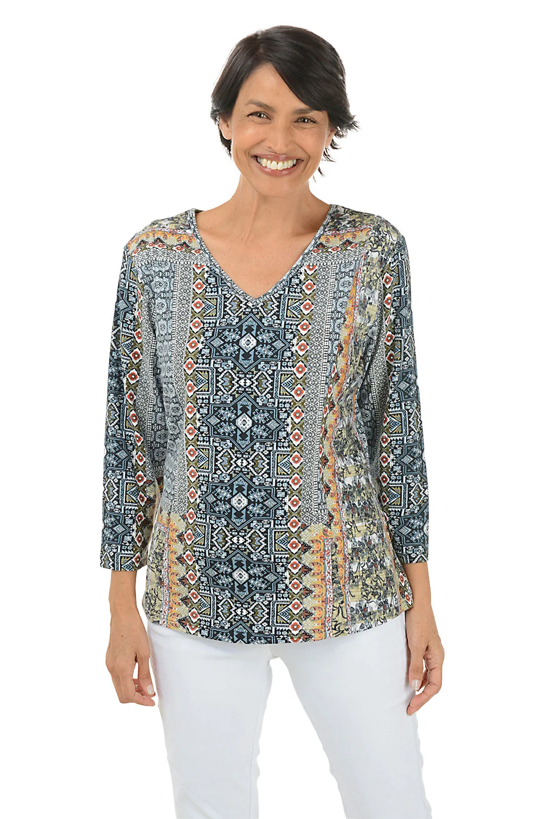 MeshPanel Hilary 3/4 Sleeve Knit Top