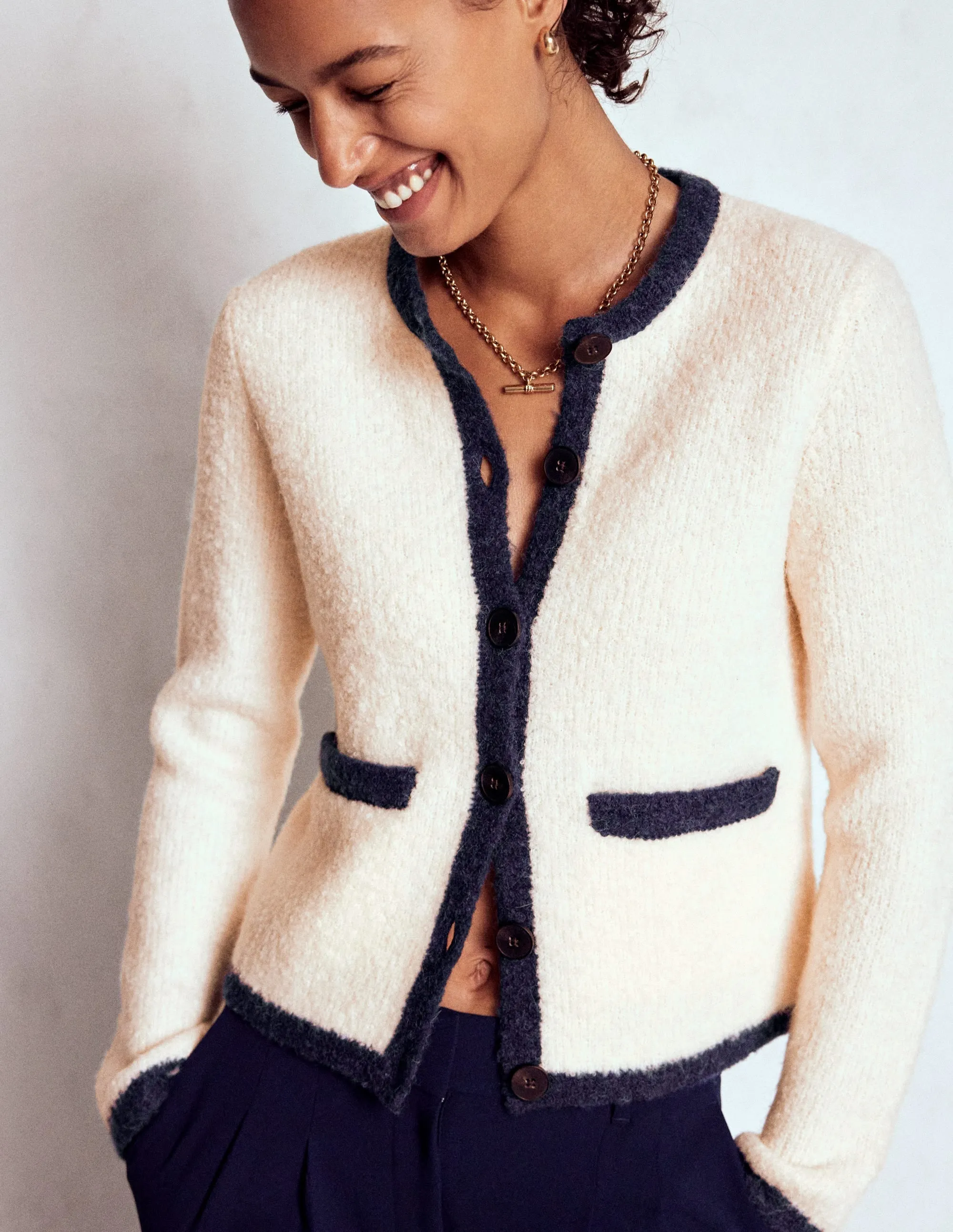 Holly Boucle Knitted Jacket-Warm Ivory, Boucle Drop Shoulder Style Versatile Warmth