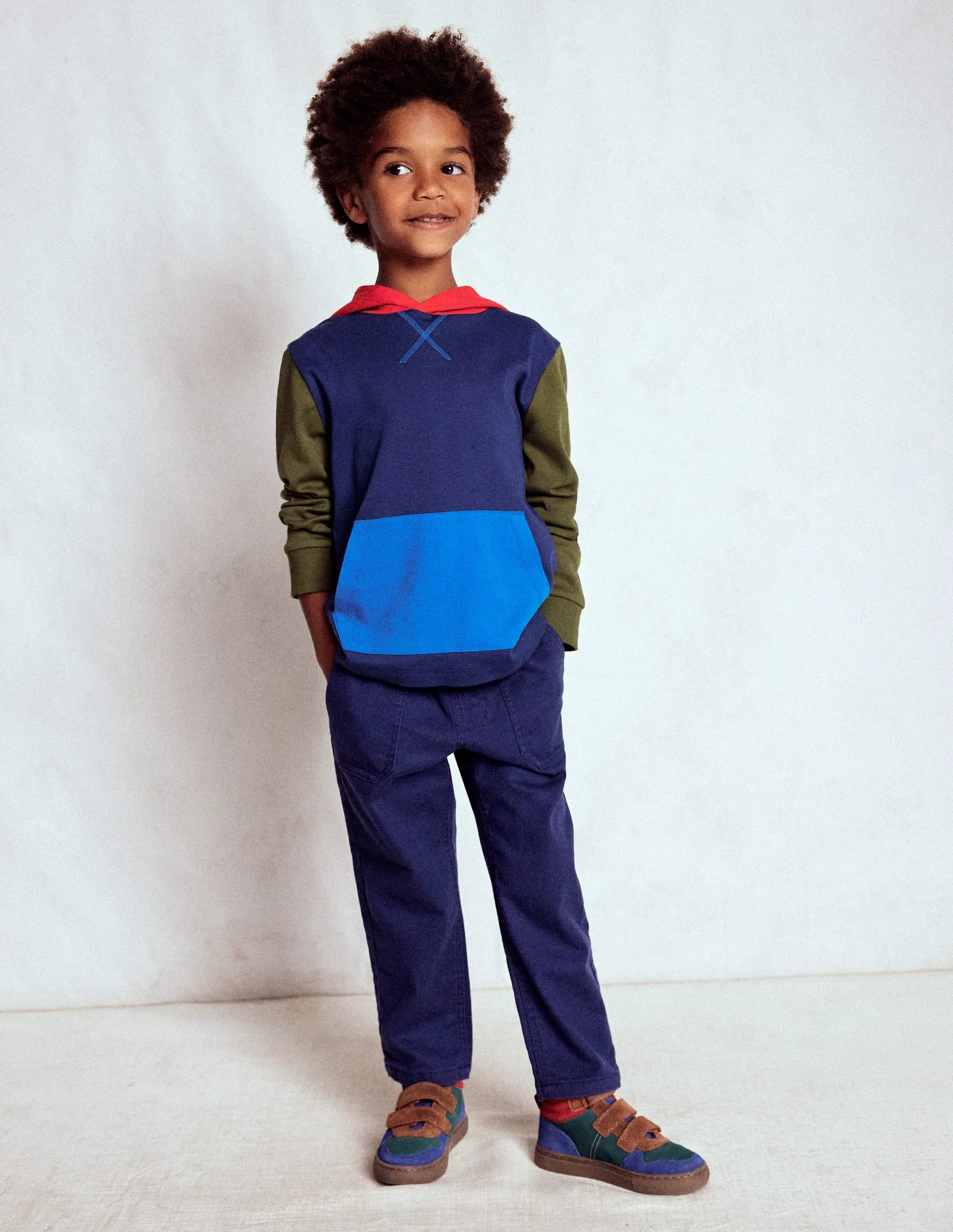 All Day Comfort Two Tone Weave Hooded Mid-weight T-shirt-Starboard Blue/ Woodland Green