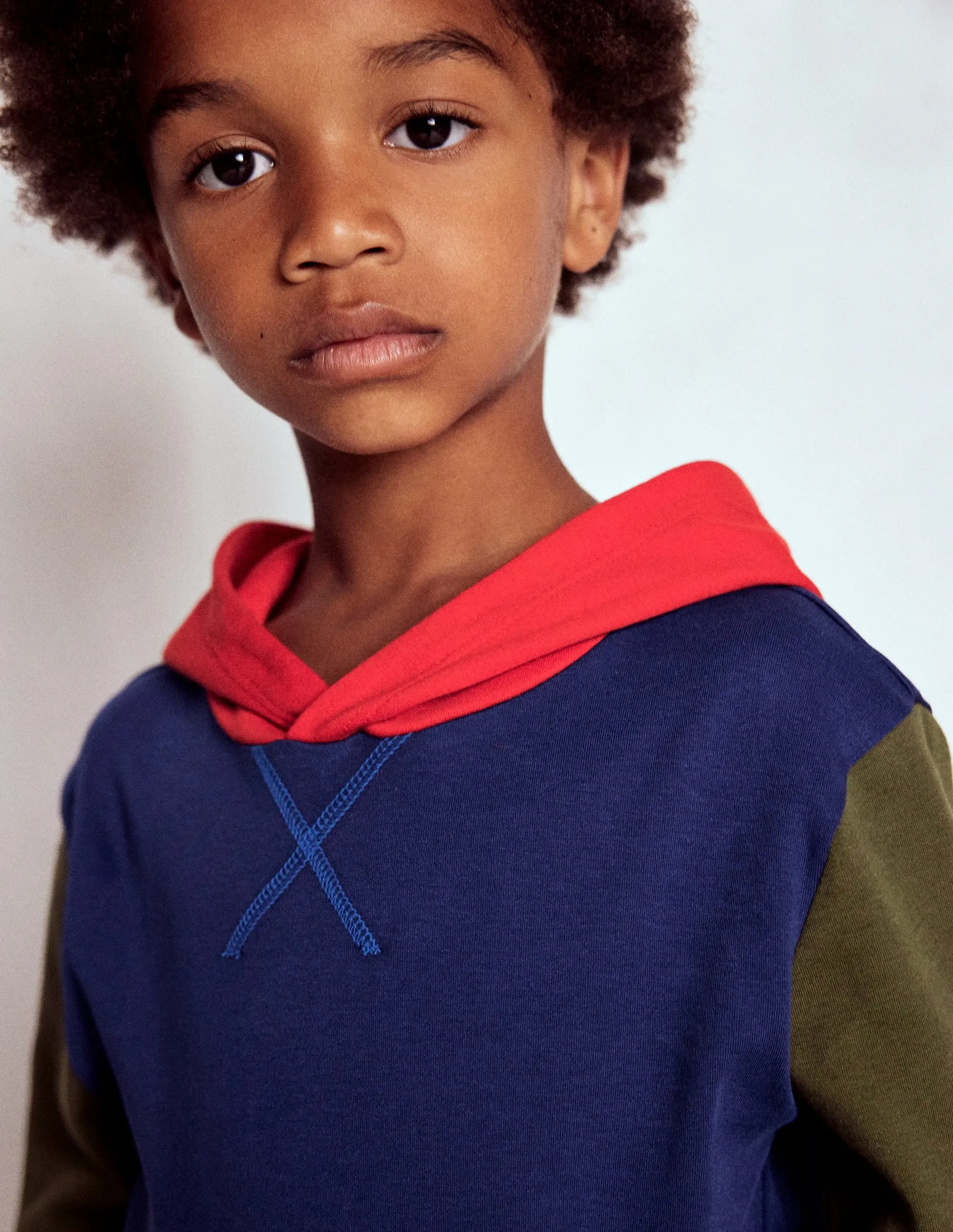 Stretchable Neckline Comfortable Layer Hooded Mid-weight T-shirt-Starboard Blue/ Woodland Green