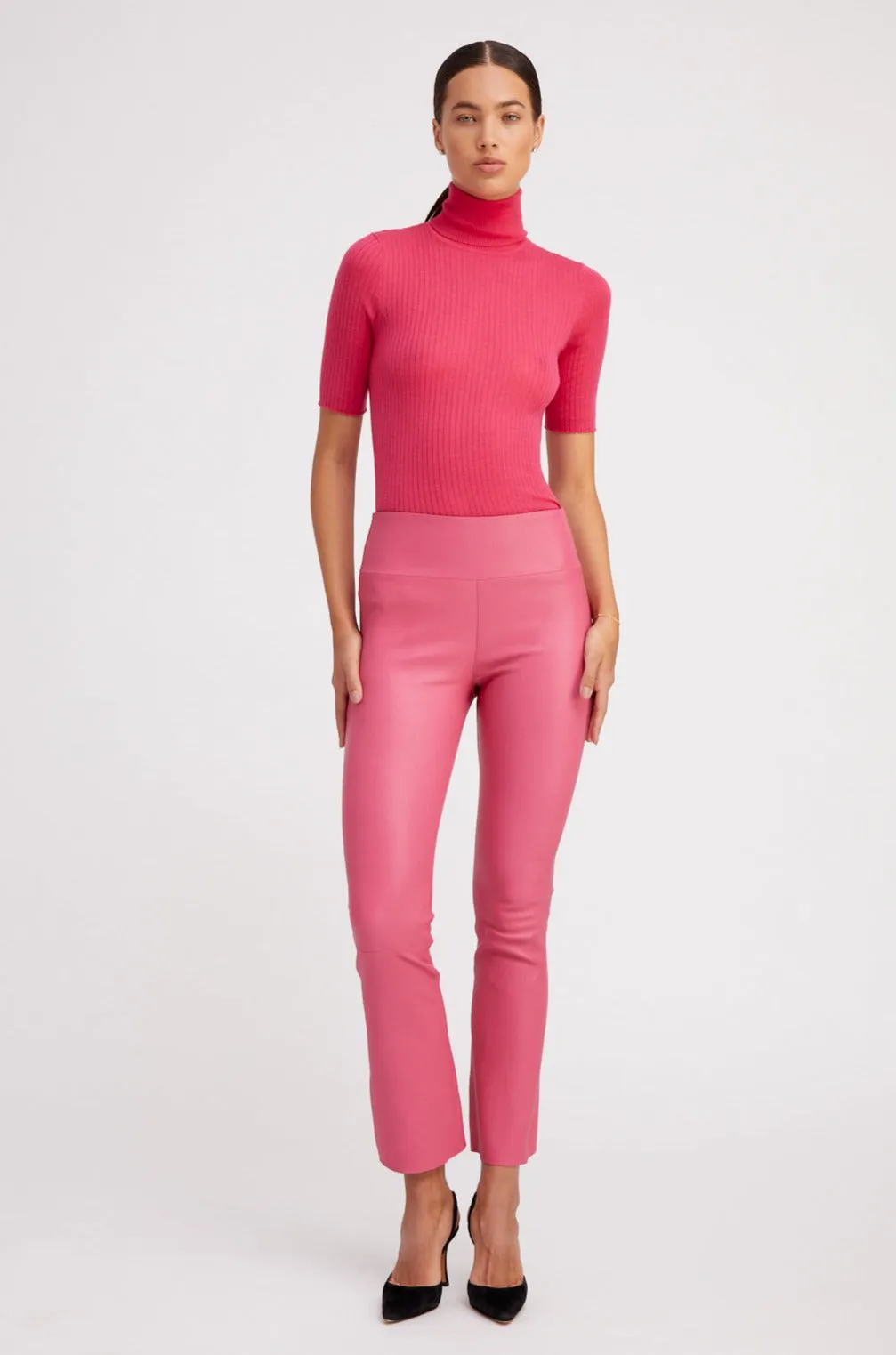 Low Profile Zipper Hot Pink Cashmere Turtleneck