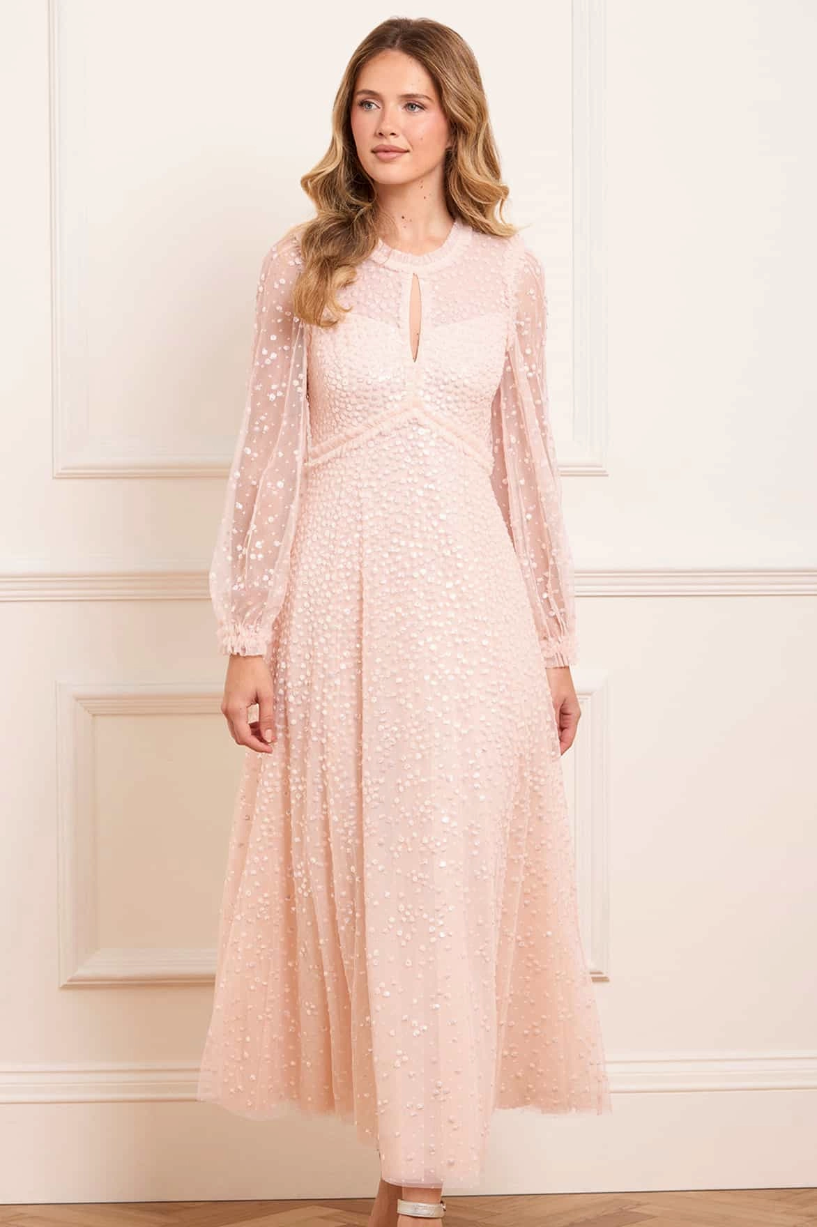 Dappled Sequin Long Sleeve Ankle Gown Fresh Mood