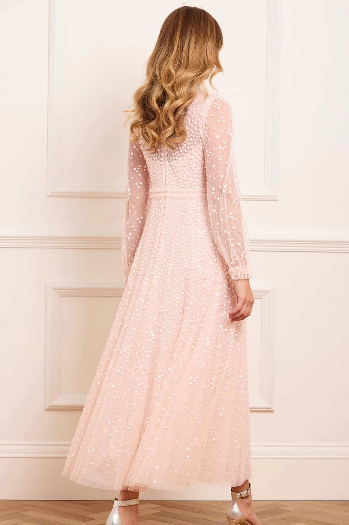 Elegant Motion Dappled Sequin Long Sleeve Ankle Gown