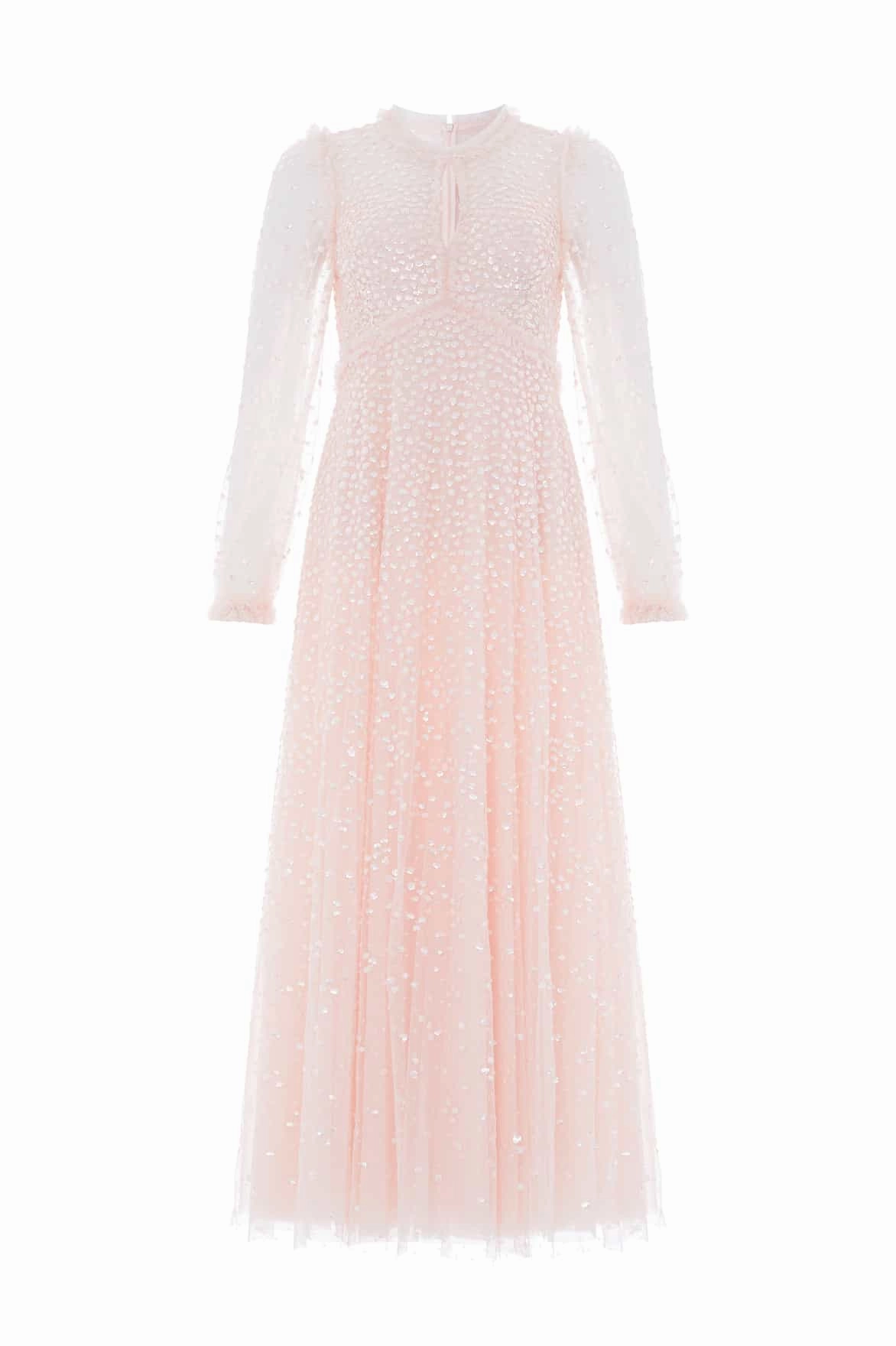 Dappled Sequin Long Sleeve Ankle Gown Euro Touch