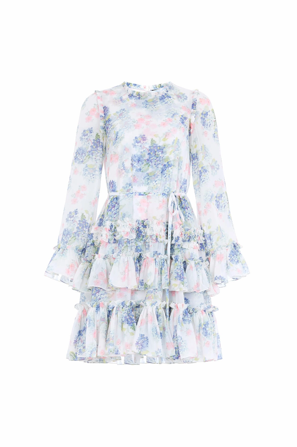 Urban Ease Art Spirit Hydrangea Chiffon Round Neck Mini Dress