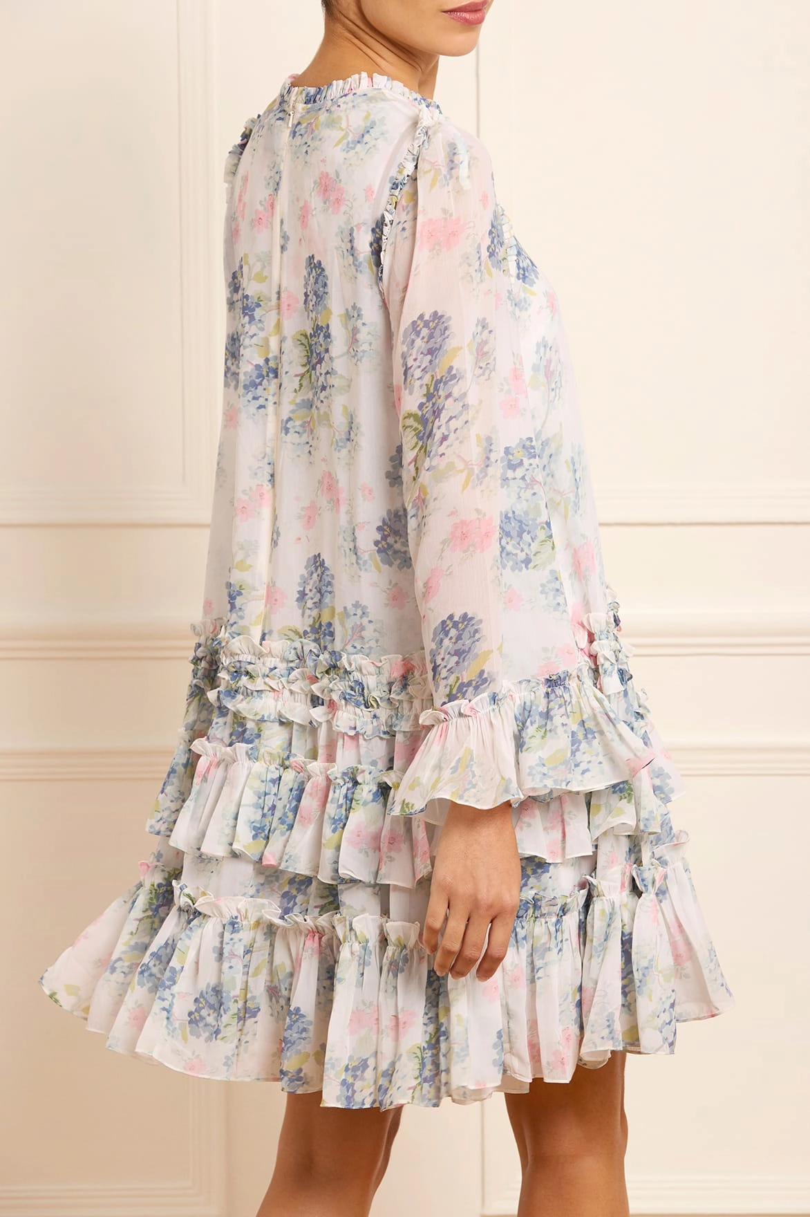 Hydrangea Chiffon Round Neck Mini Dress Dance-Party Quick-Dry