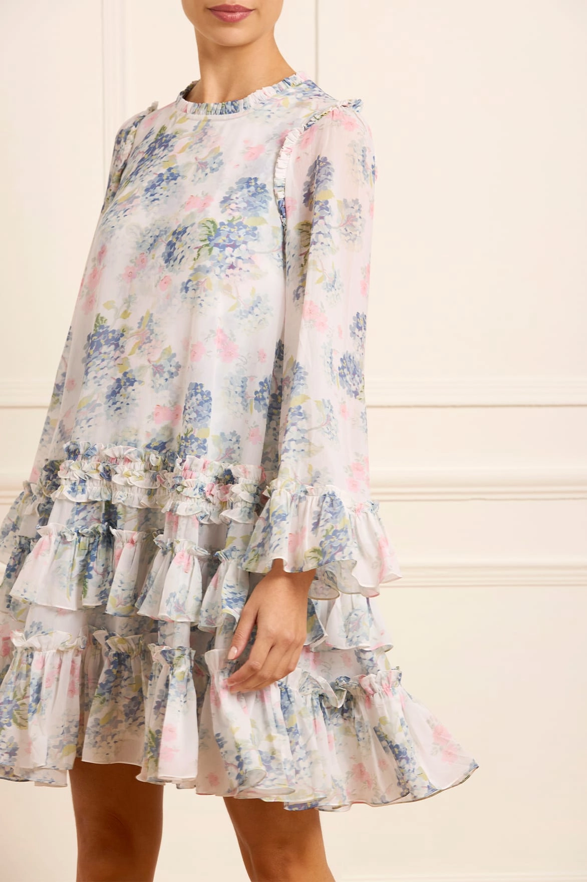 Urban Feel summer look Hydrangea Chiffon Round Neck Mini Dress