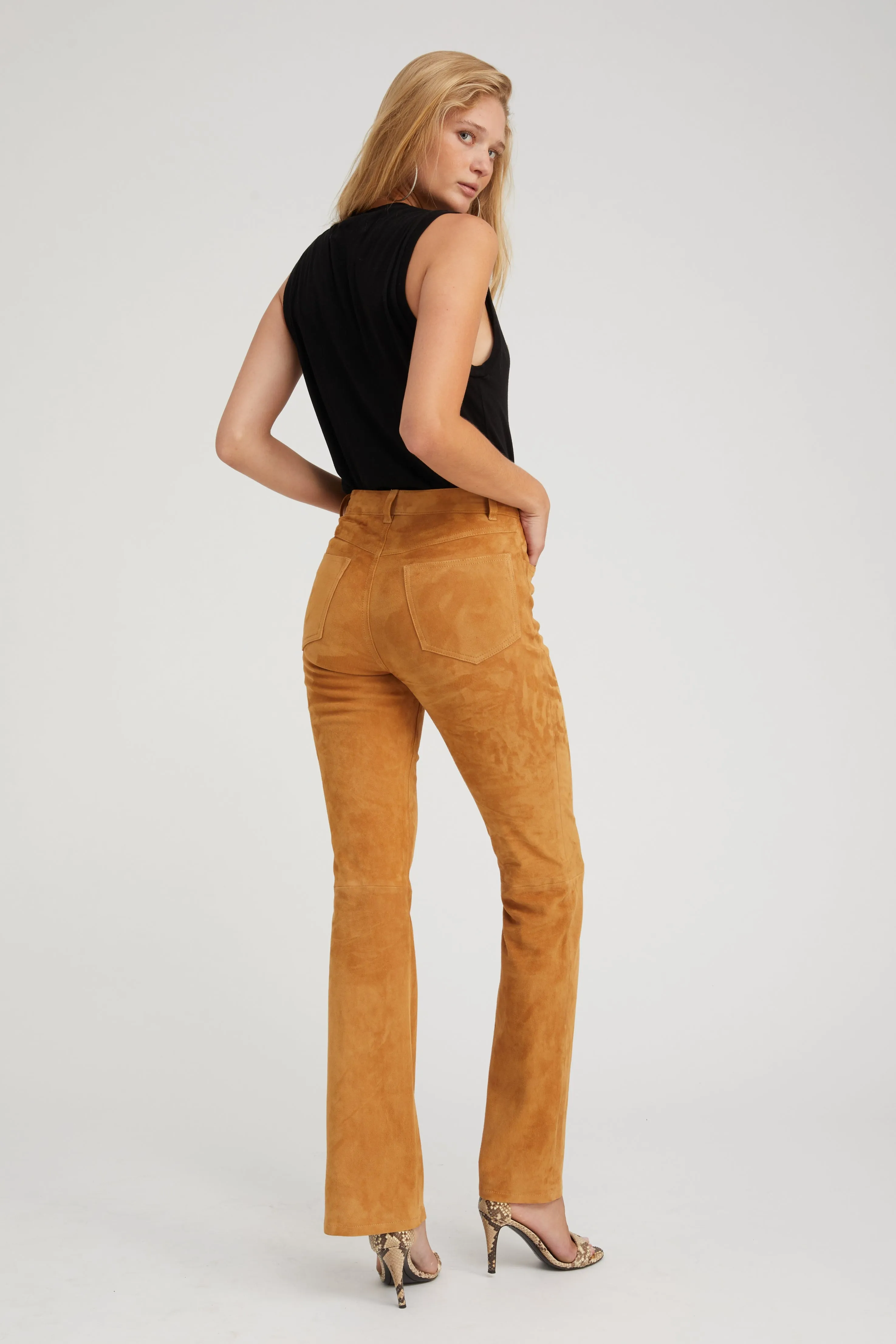 Nutmeg Suede 5 Pocket Micro Flare Pants Easy Pack Active Layer