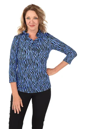 Non Irritating Seams Hypnotic Zebra Ruffle Neck UPF50  Top