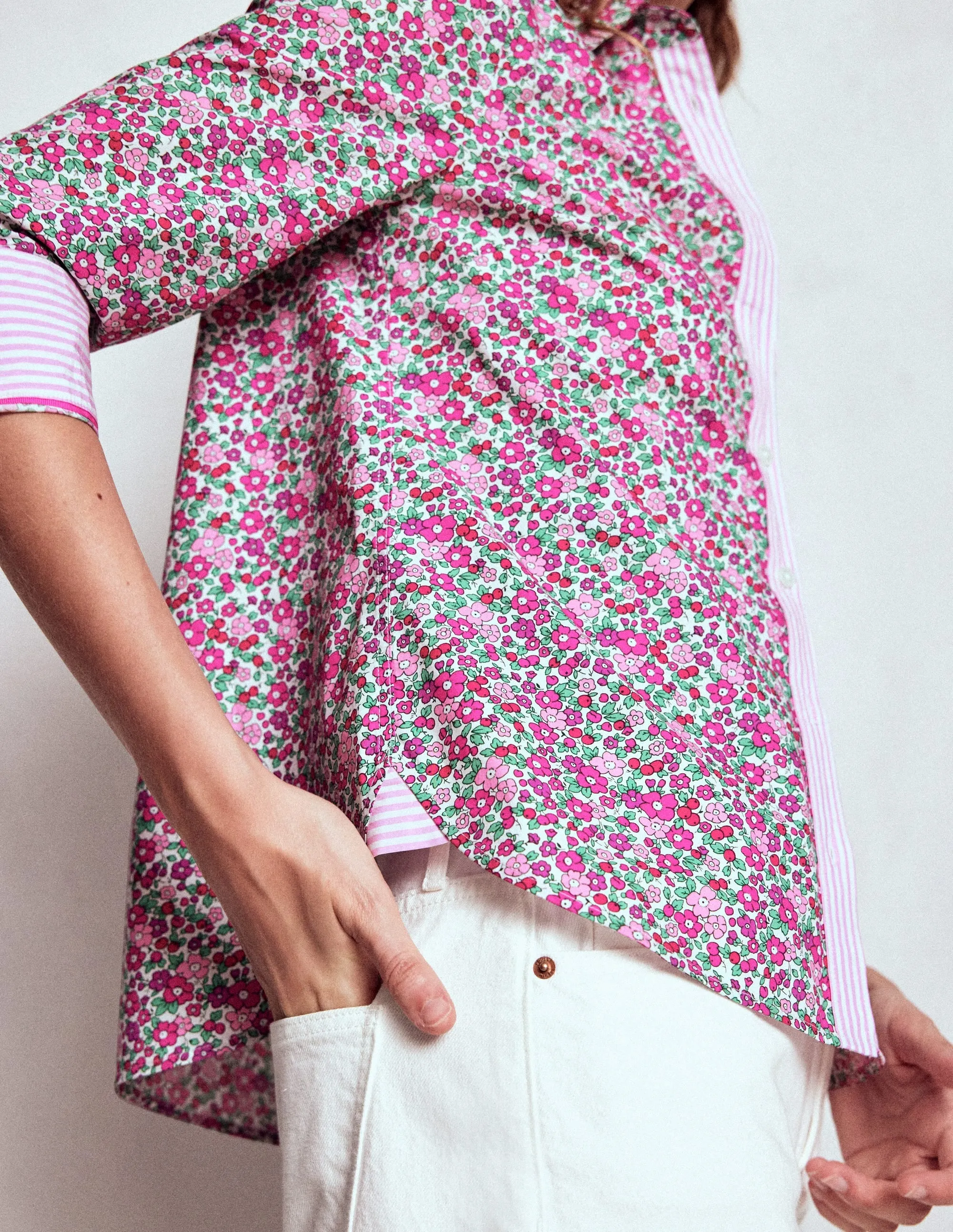 Sienna Cotton Shirt-Pop Pansy, Apple Blossom Snag Proof Weave