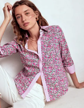 Sienna Cotton Shirt-Pop Pansy, Apple Blossom Flexible Neckline