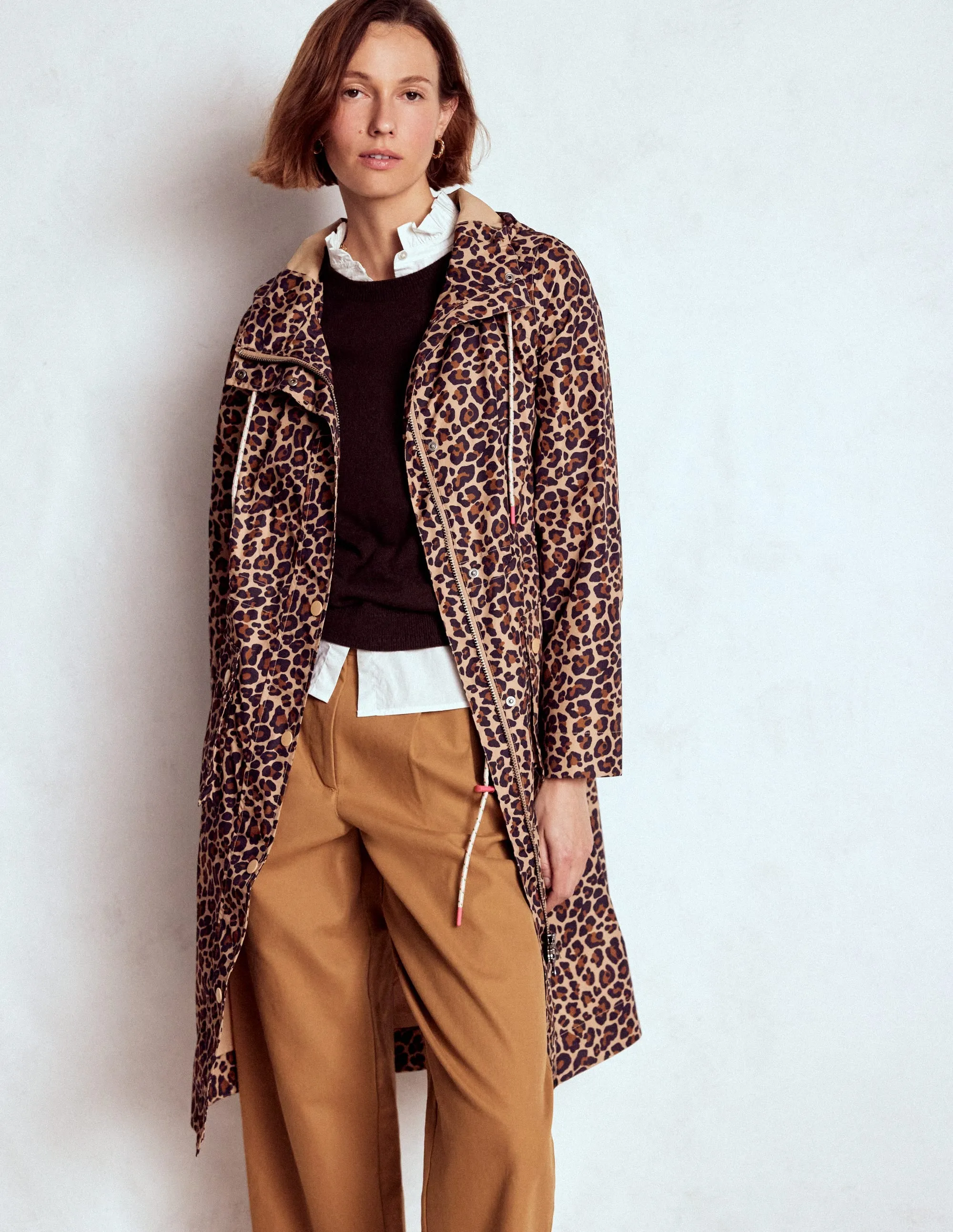 All Weather Protection Hollow Fiber Fill Longline Rain Mac-Multi, Cheetah Pop