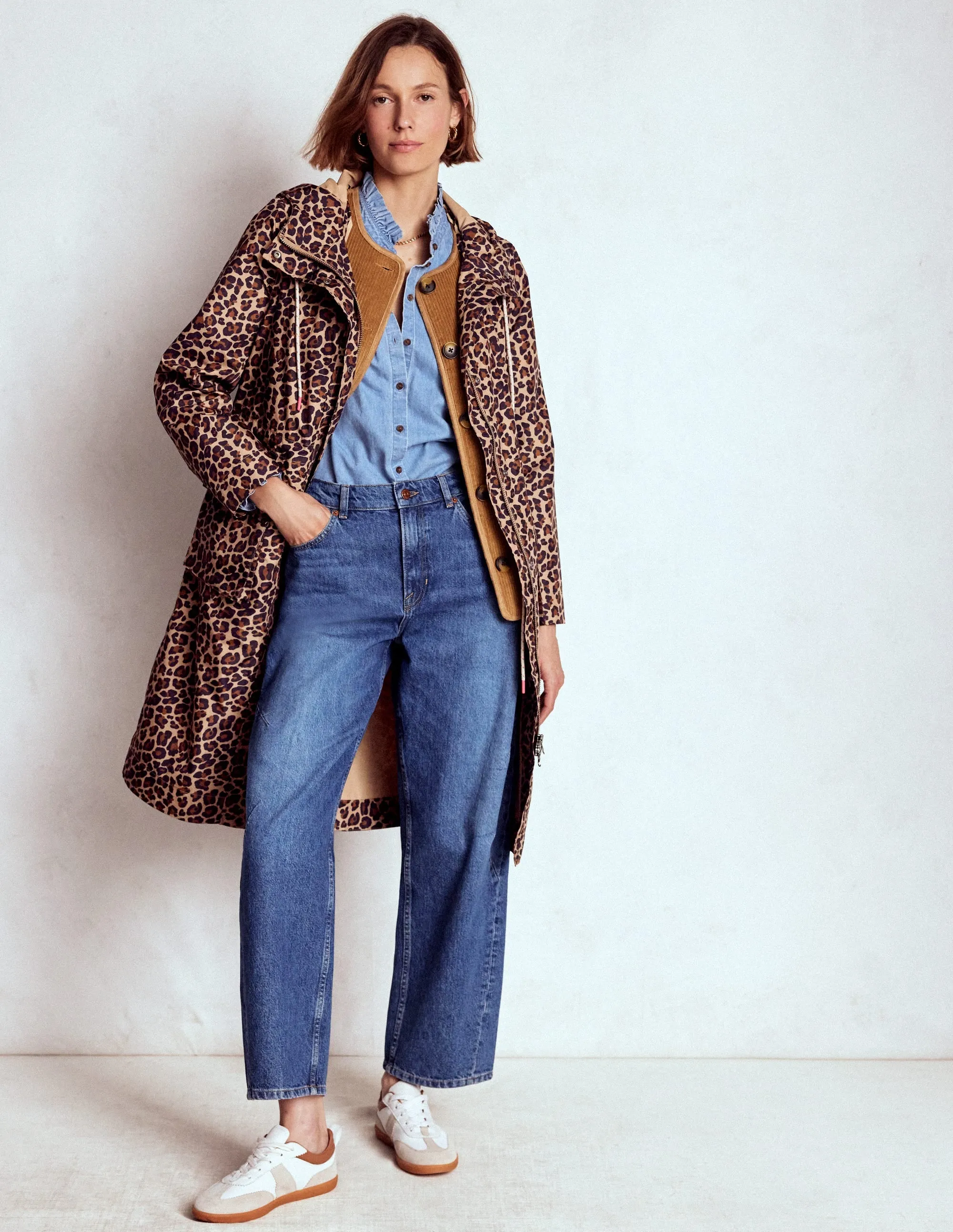 Tear Resistant UV Protective Coating Longline Rain Mac-Multi, Cheetah Pop