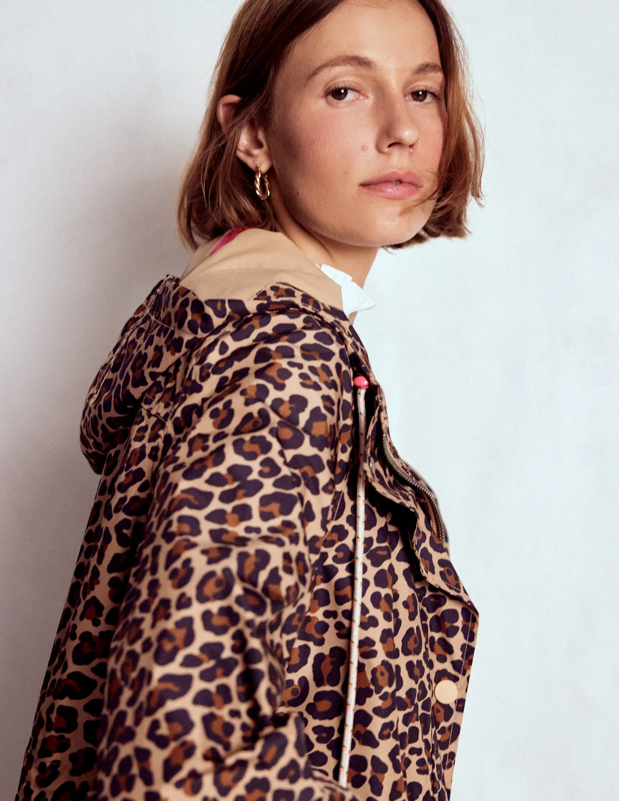 HoodedStyle Longline Rain Mac-Multi, Cheetah Pop