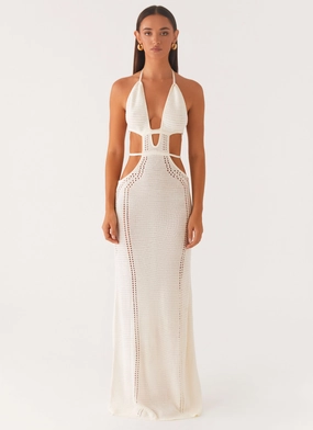 In Motion Cut Out Crochet Maxi Dress - White
